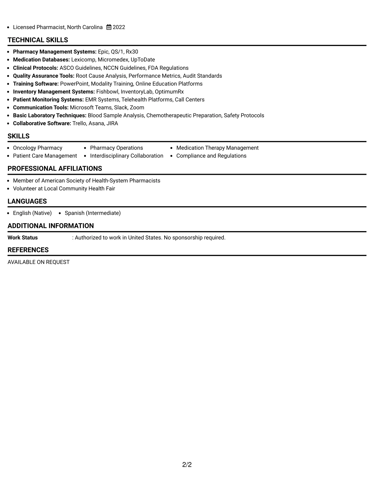 Resume Example Page 2
