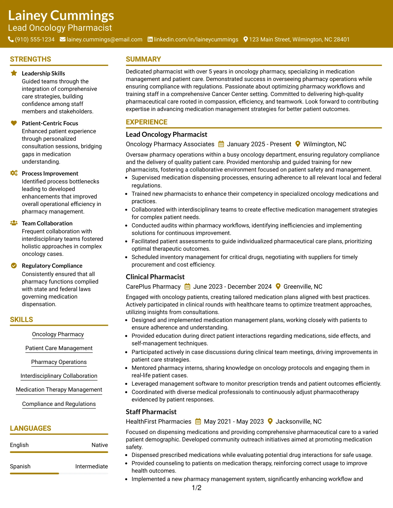 Resume Example Page 1