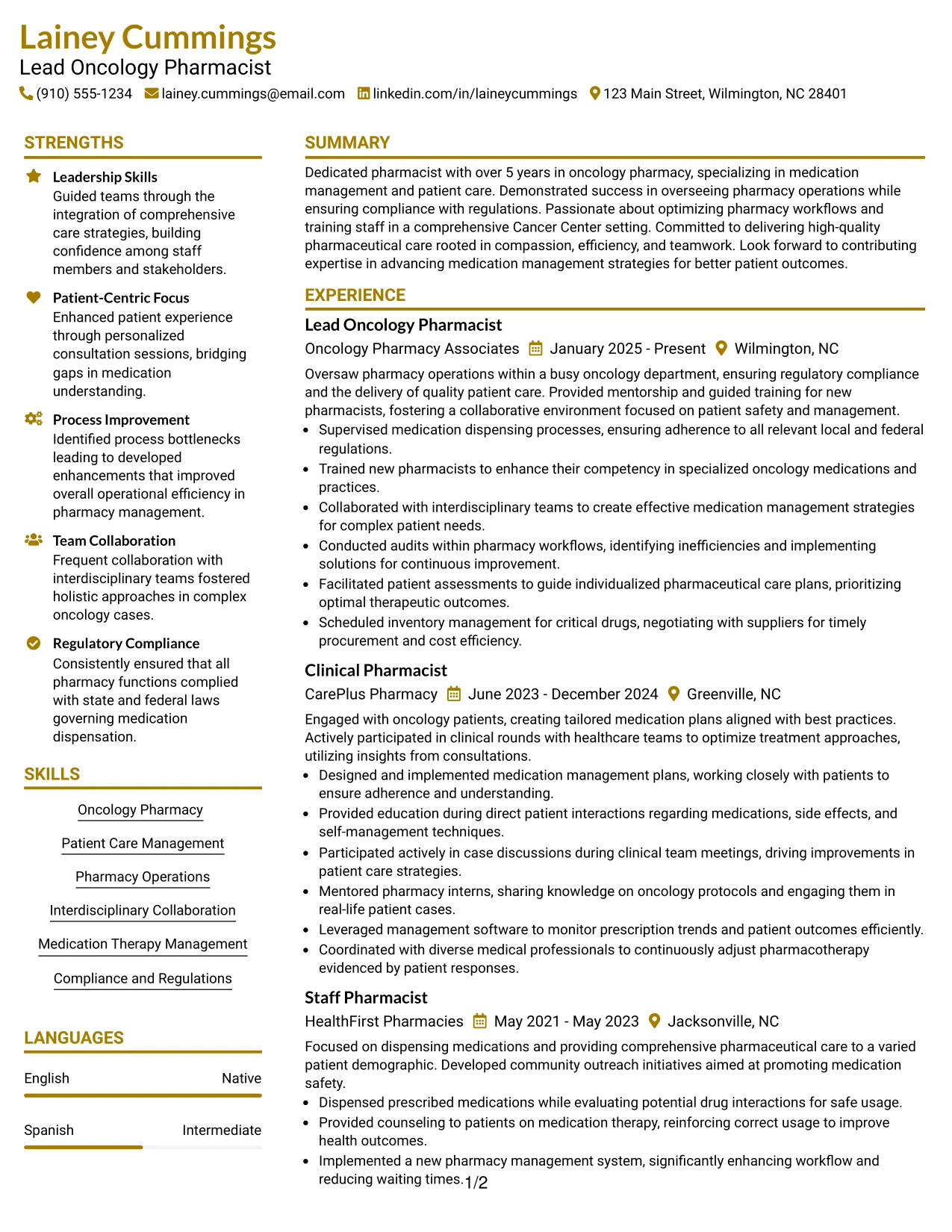 Resume Example Page 1
