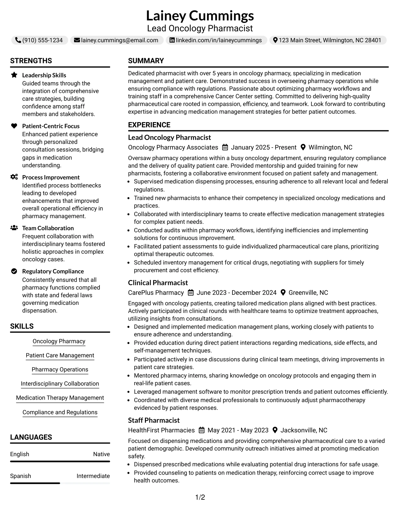 Resume Example Page 1
