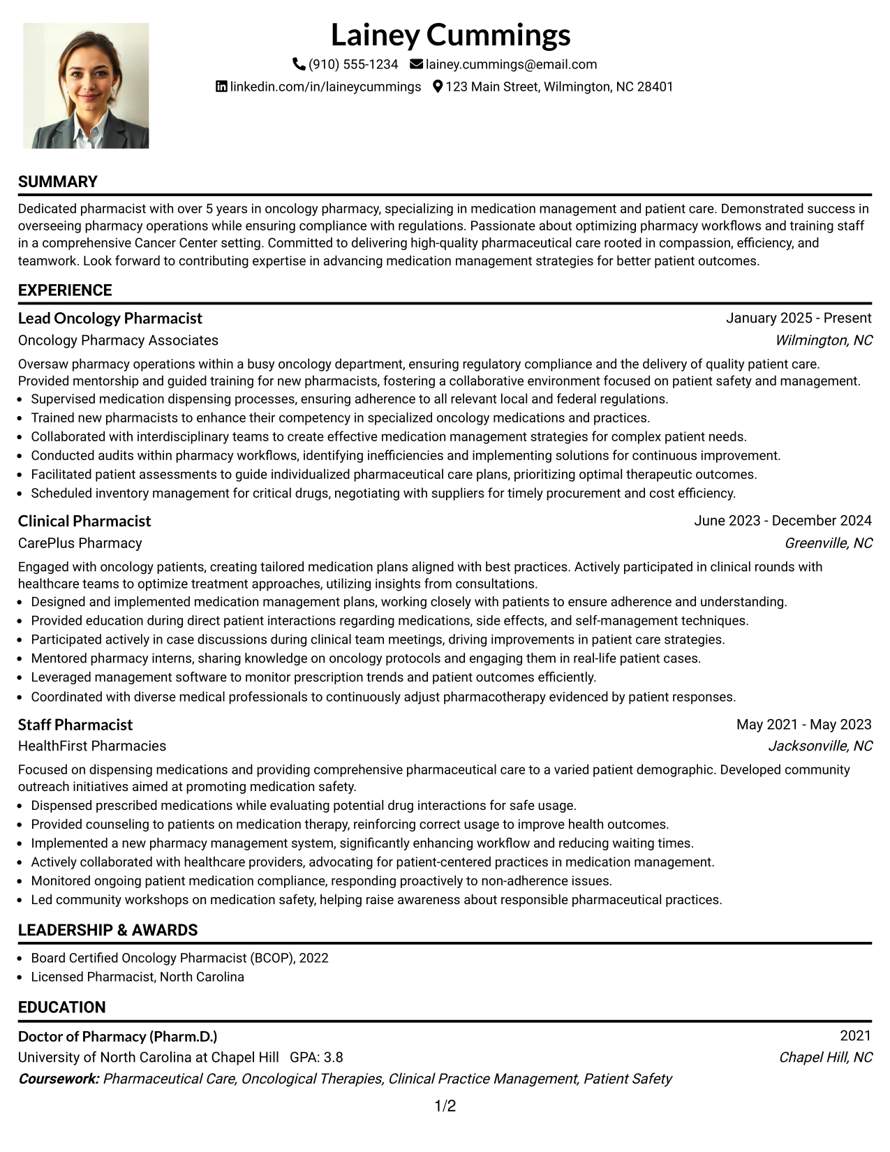 Resume Example Page 1