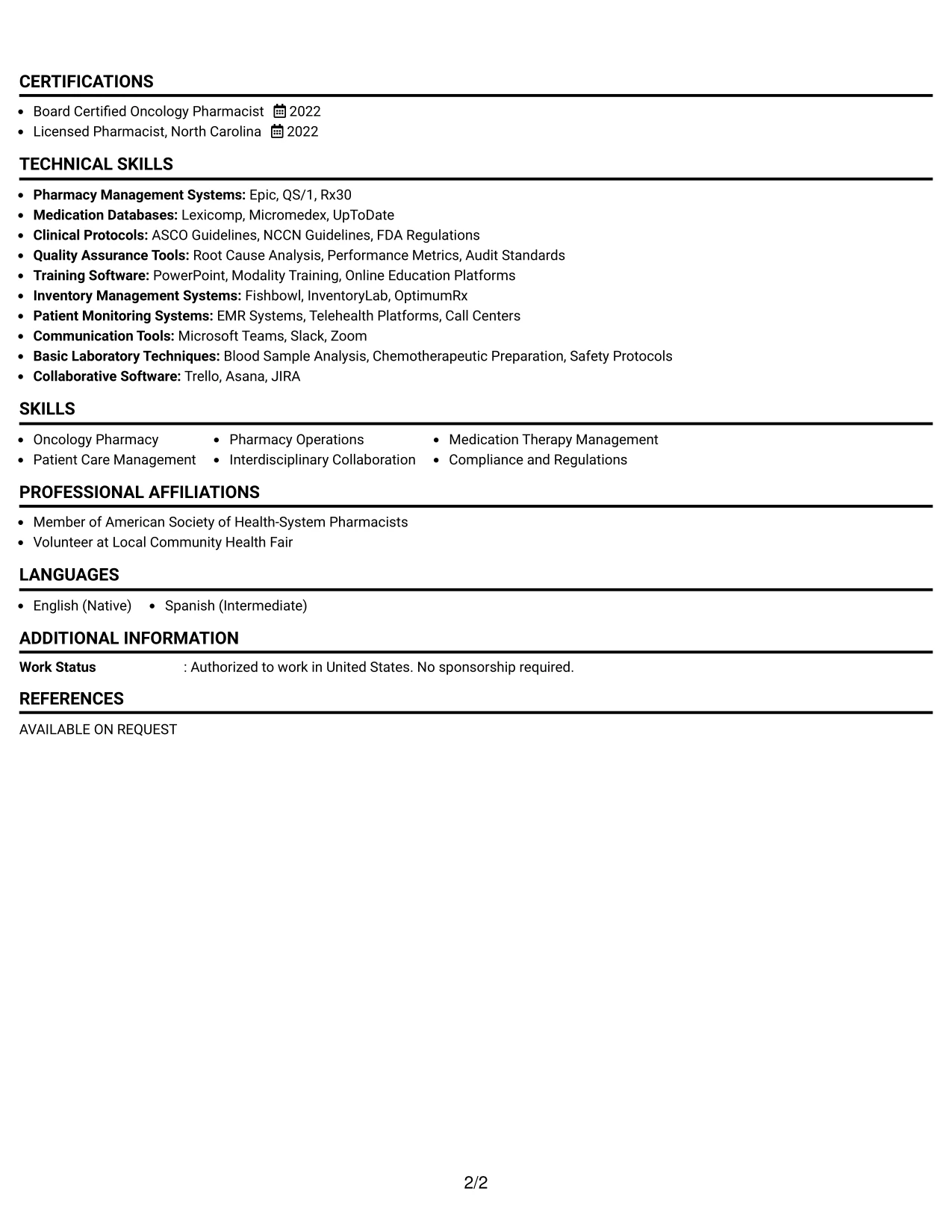 Resume Example Page 2