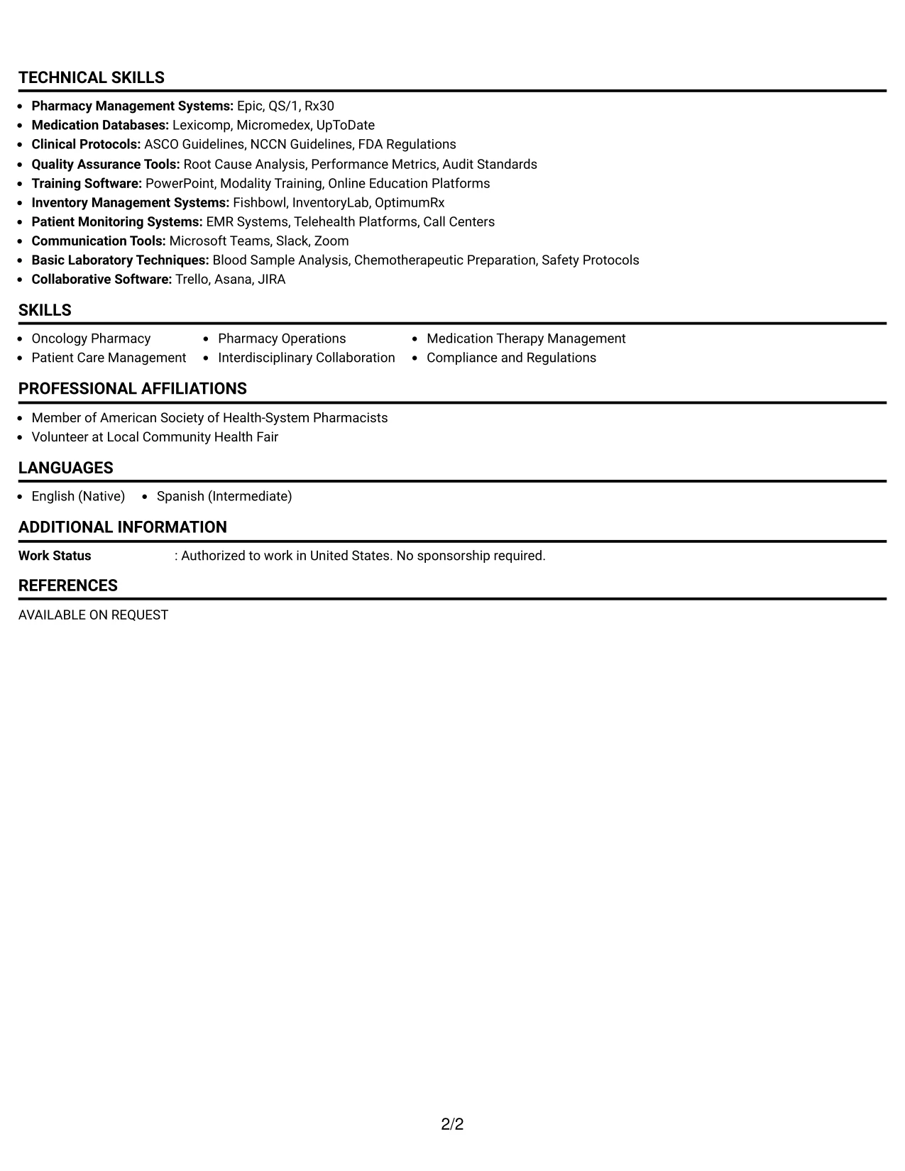 Resume Example Page 2