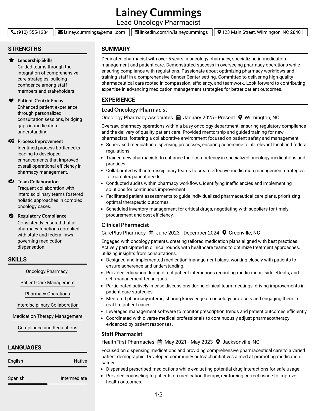 Resume Example Page 1