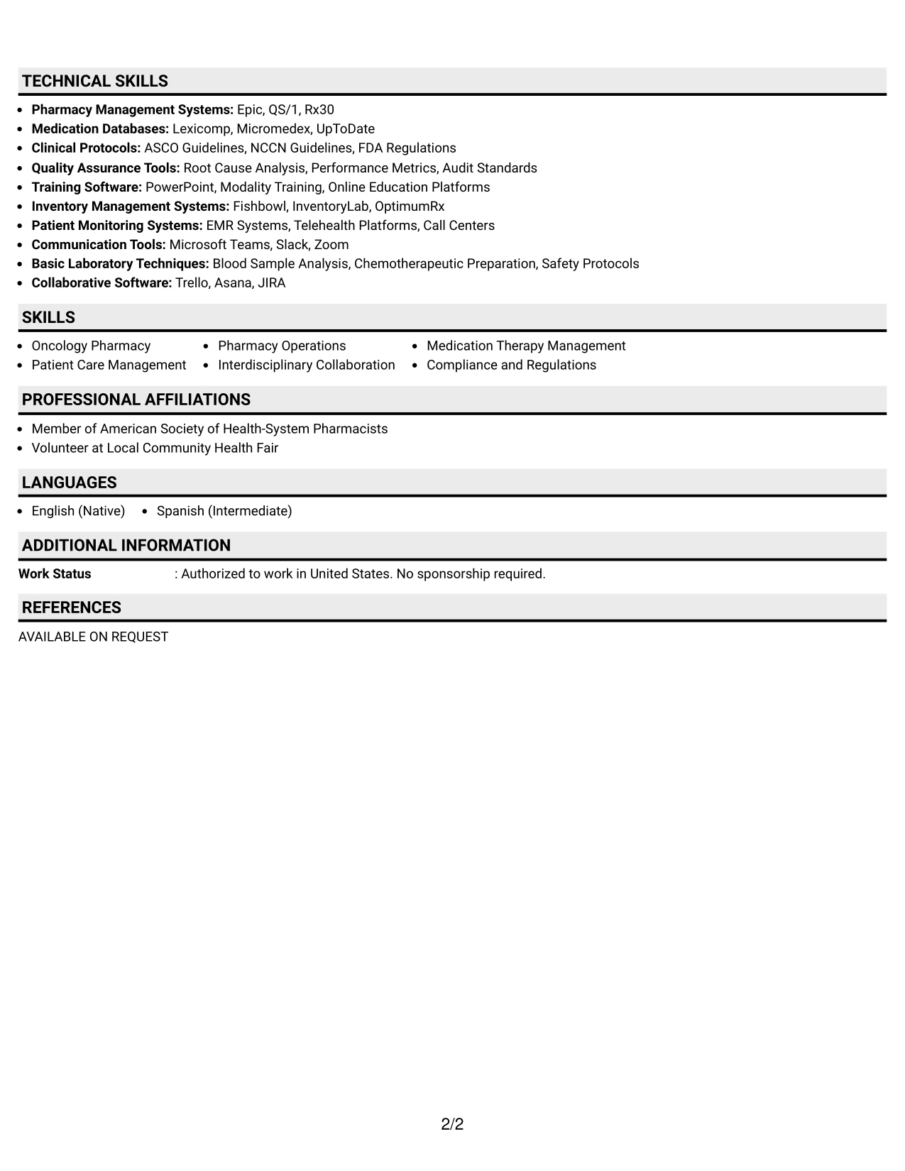 Resume Example Page 2