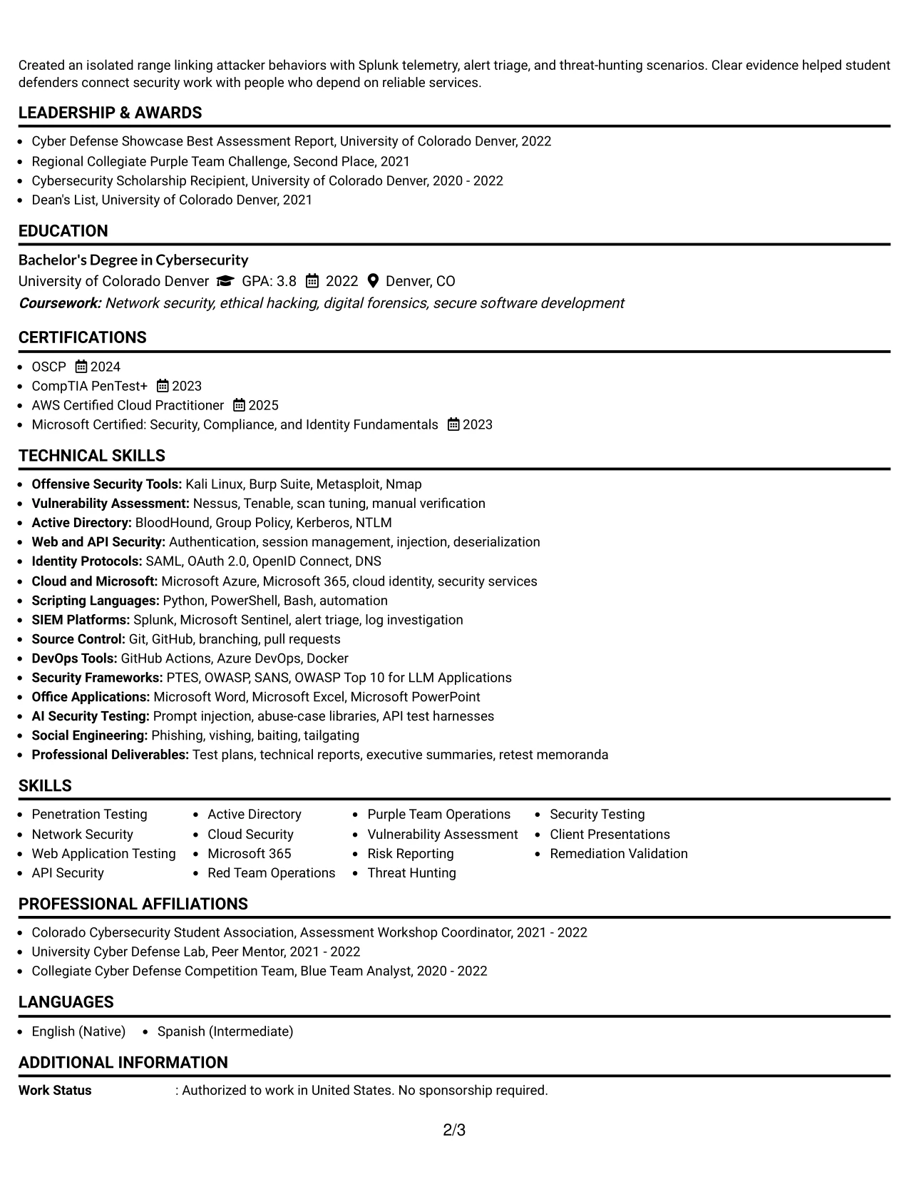 Resume Example Page 2