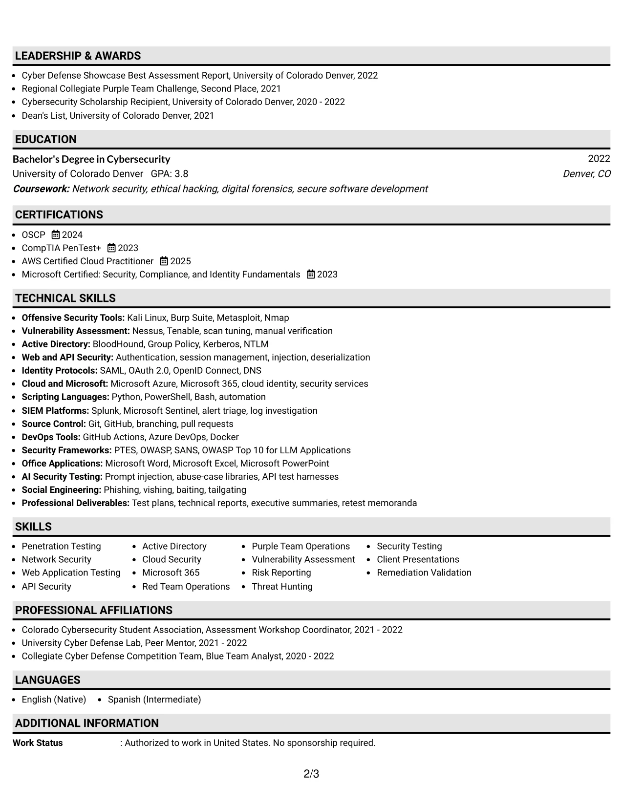 Resume Example Page 2