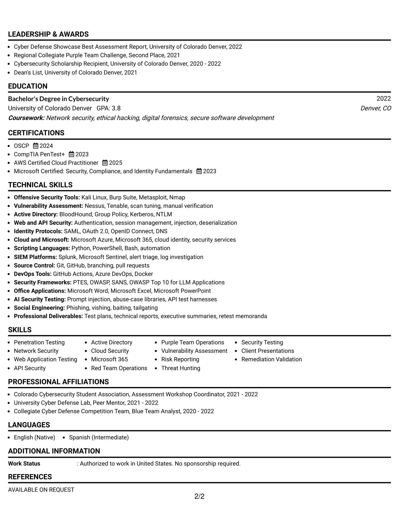 Resume Example Page 2