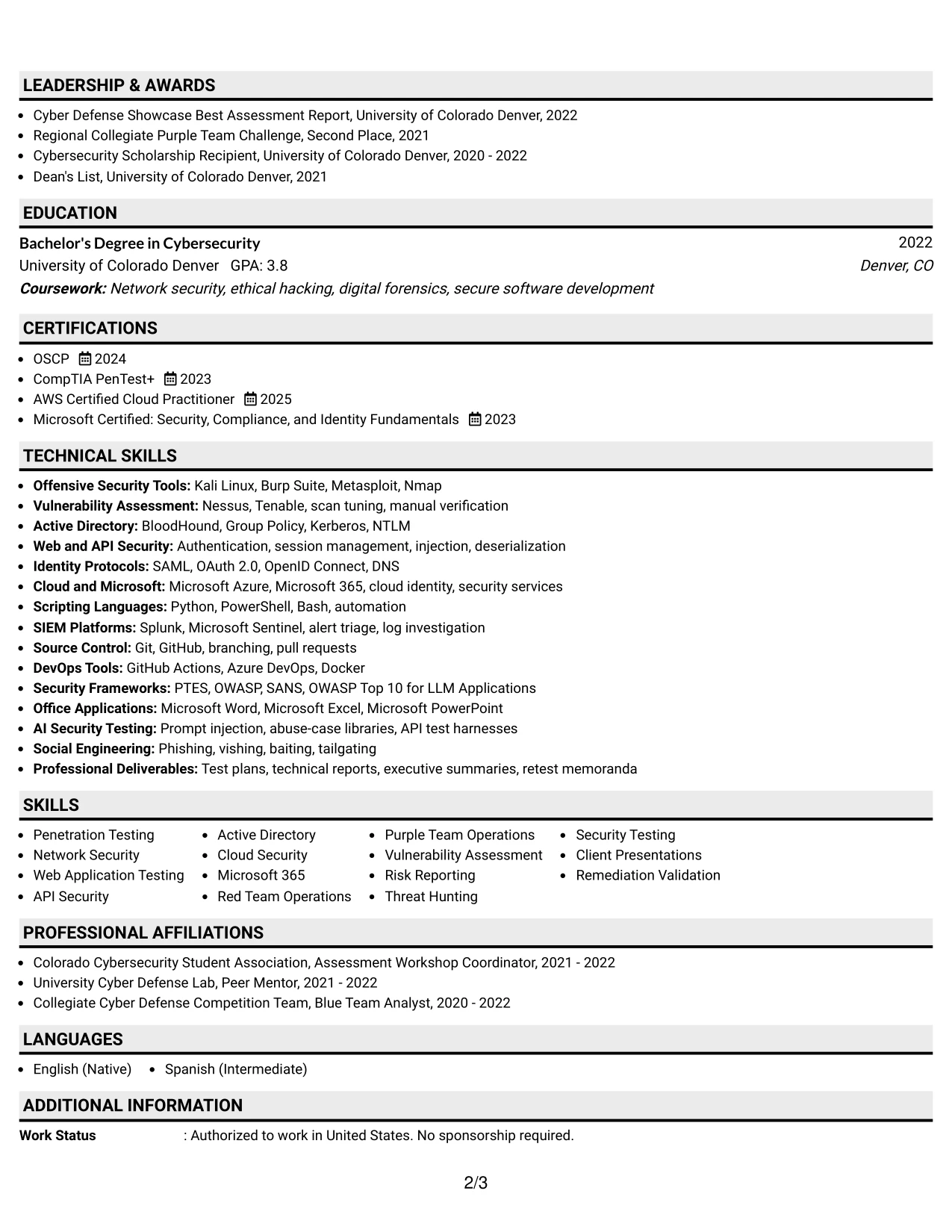Resume Example Page 2