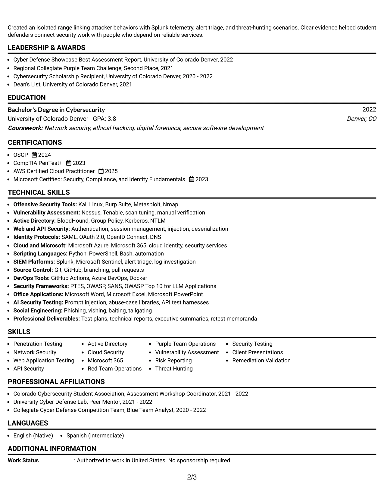 Resume Example Page 2