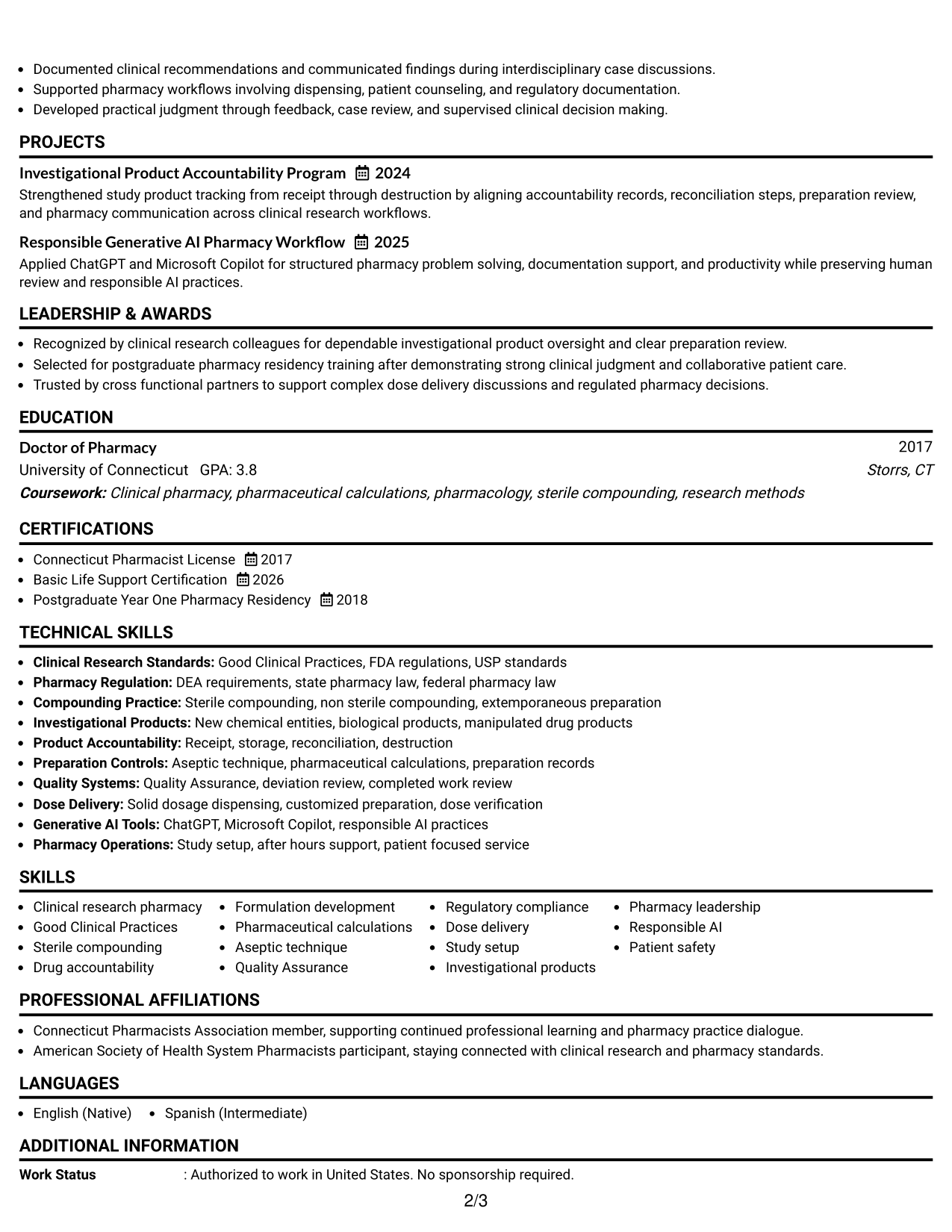Resume Example Page 2