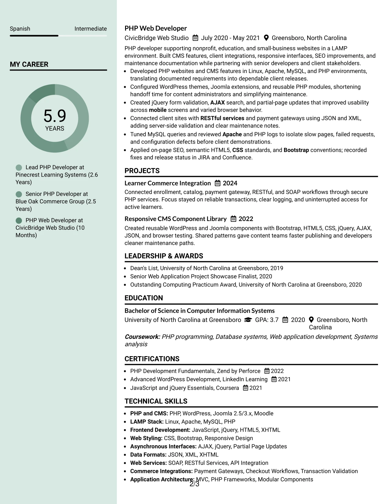 Resume Example Page 2