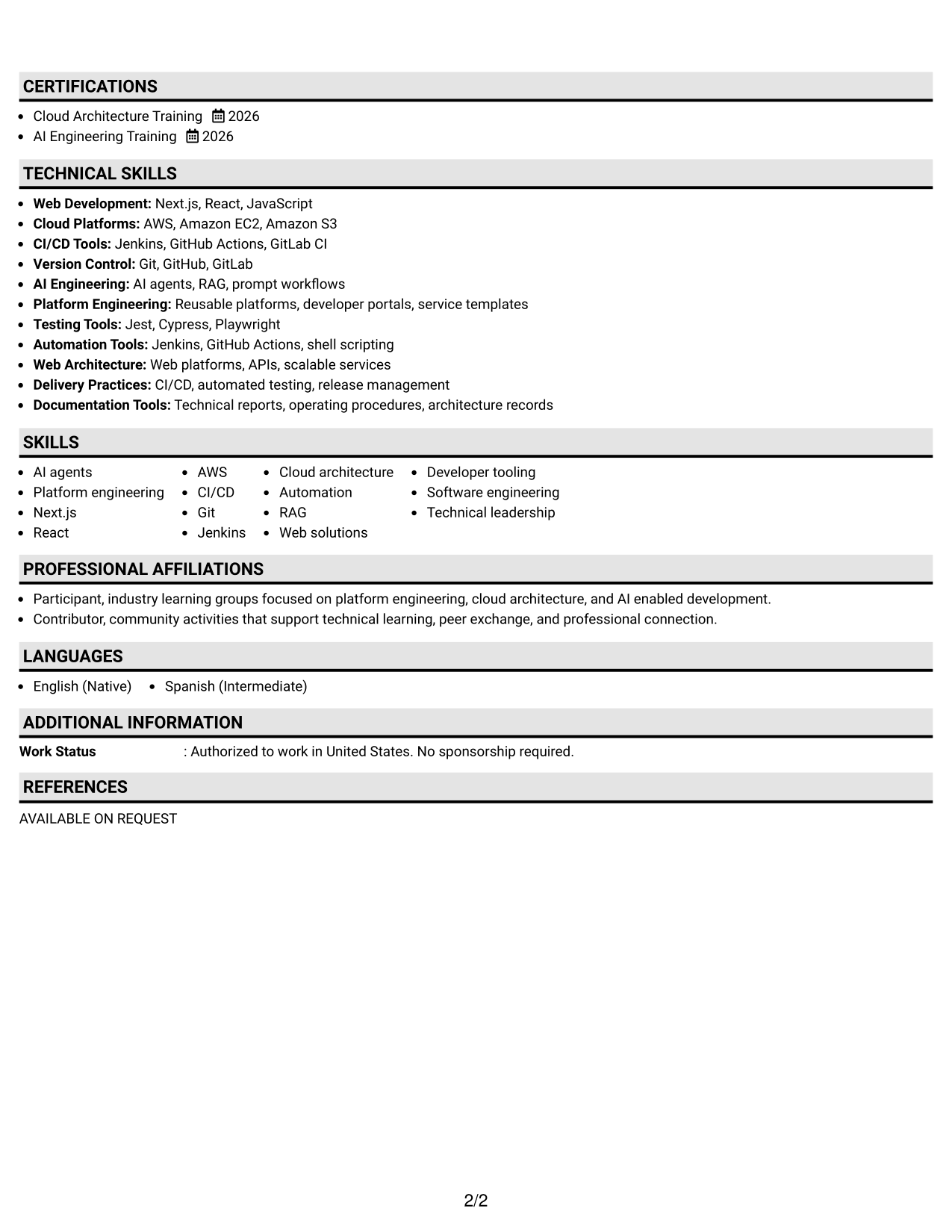 Resume Example Page 2