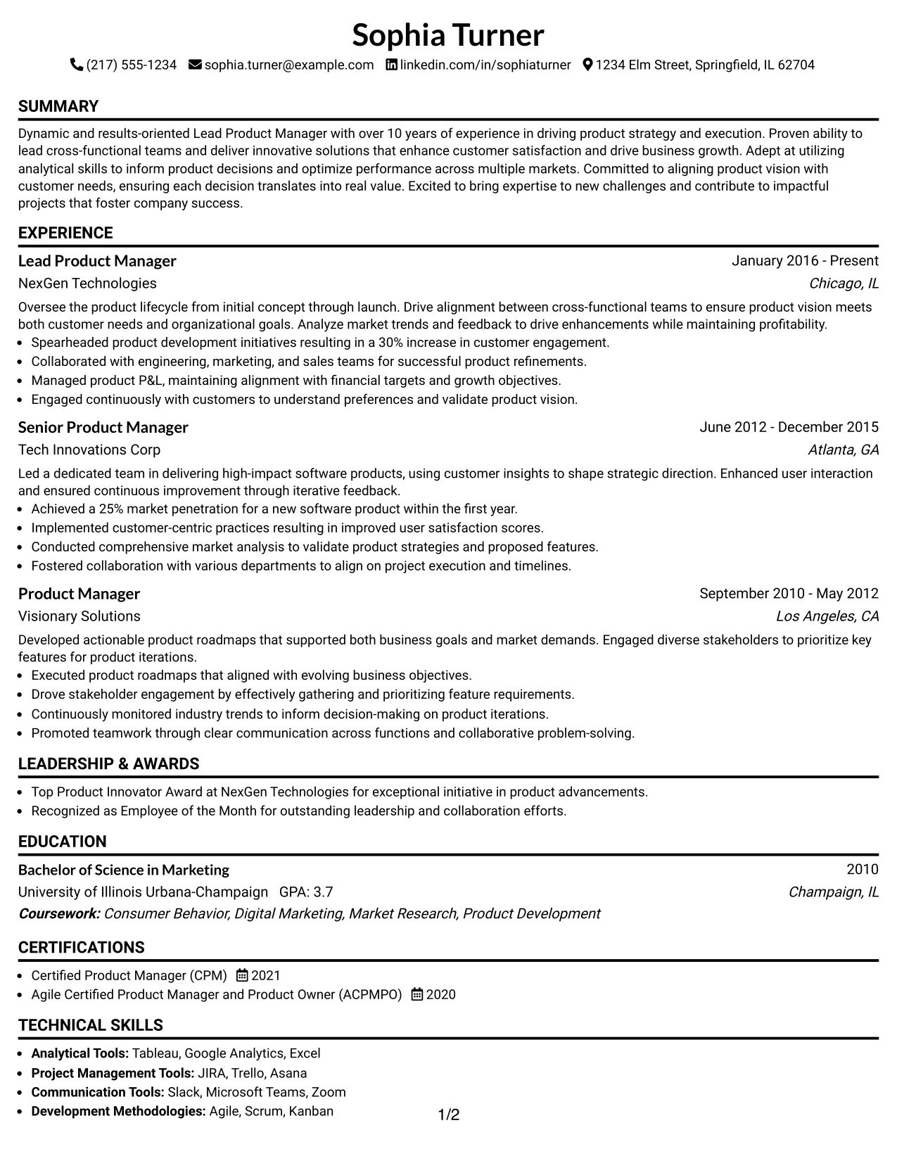 Resume Example Page 1