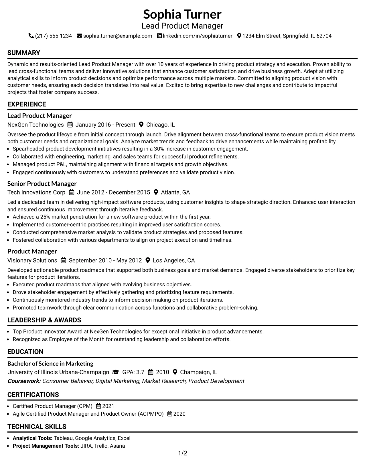 Resume Example Page 1