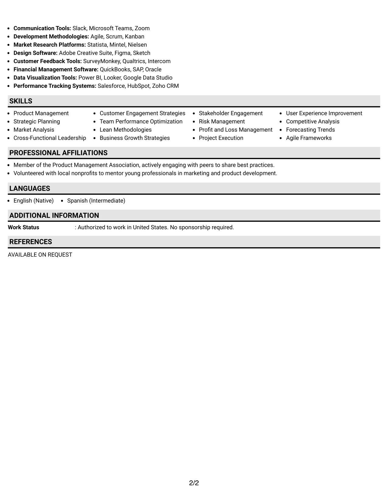 Resume Example Page 2