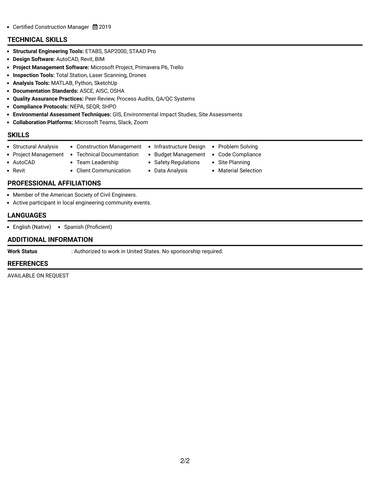 Resume Example Page 2