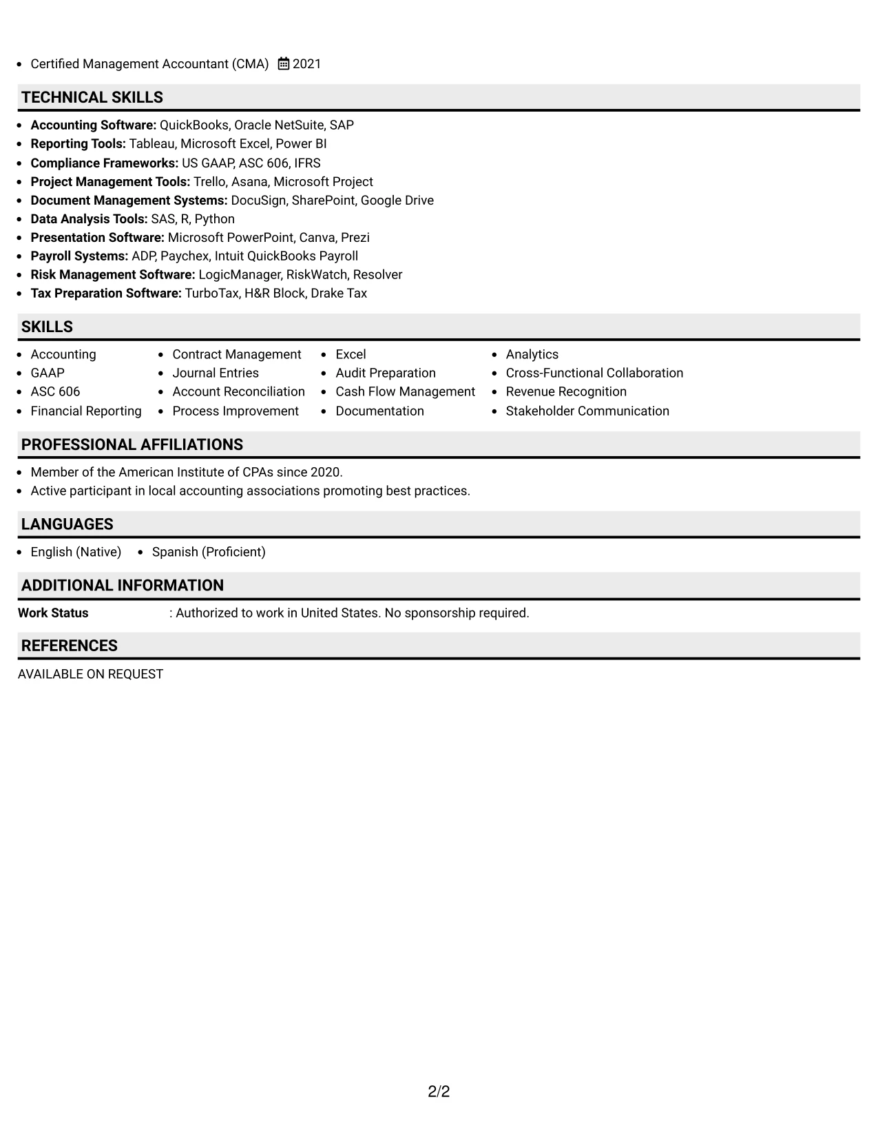 Resume Example Page 2
