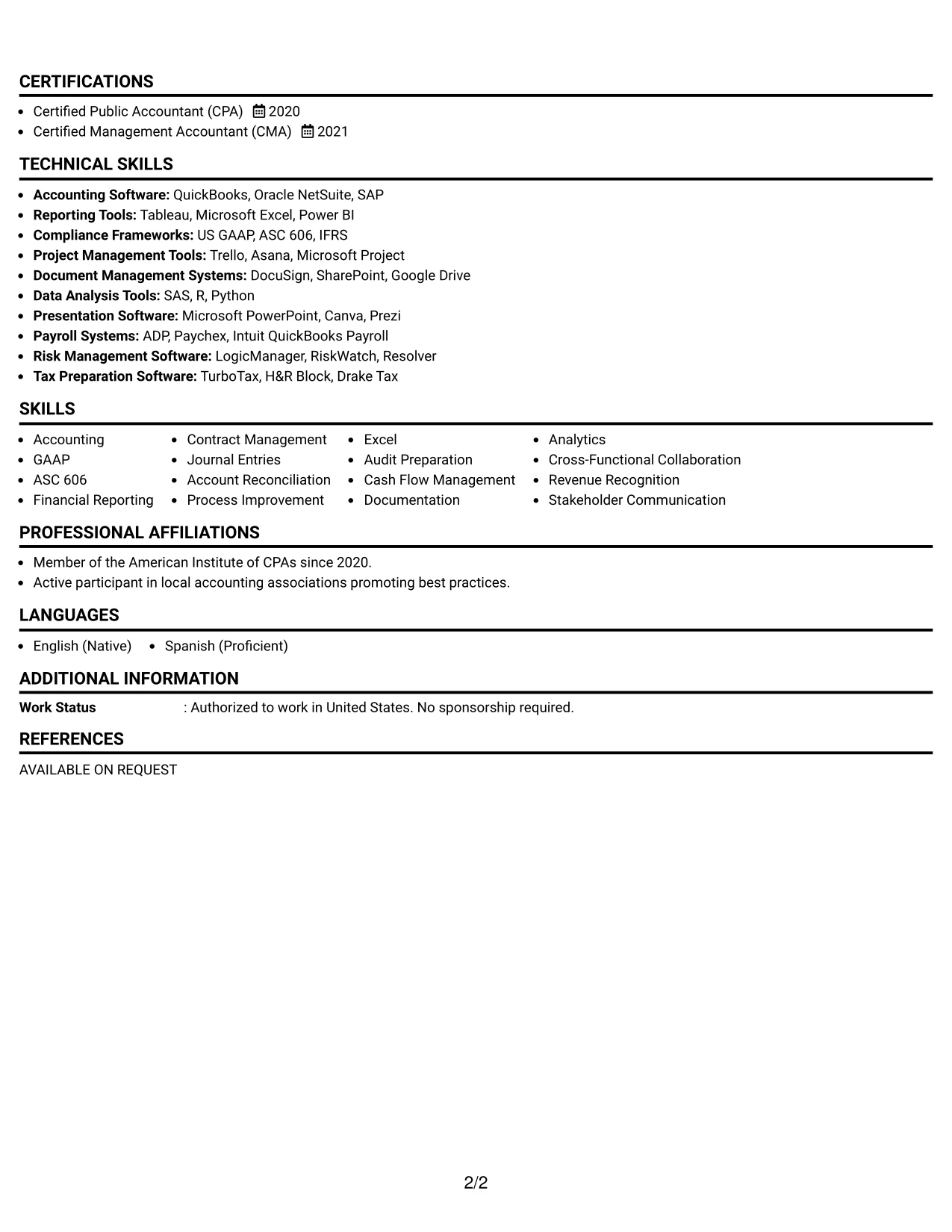 Resume Example Page 2