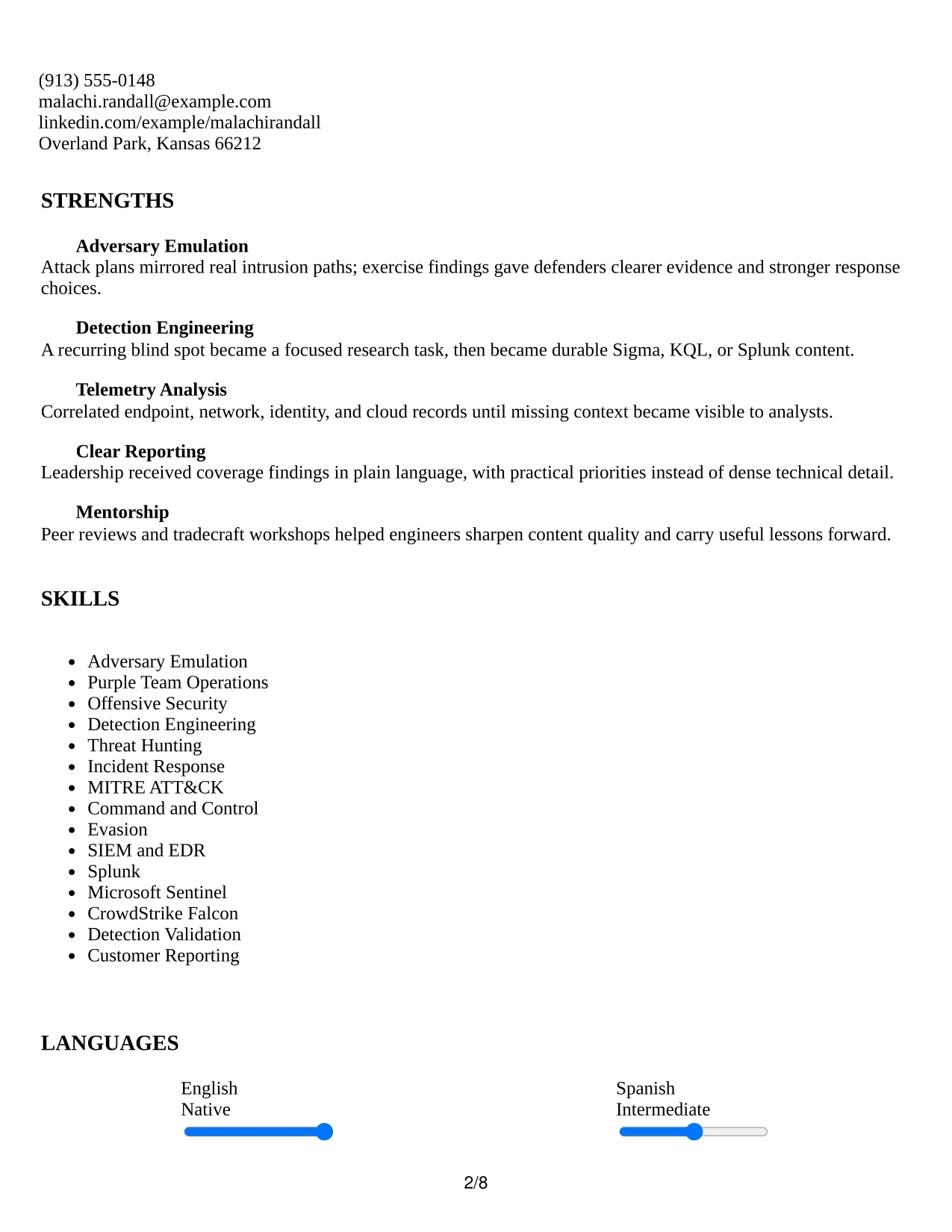 Resume Example Page 2