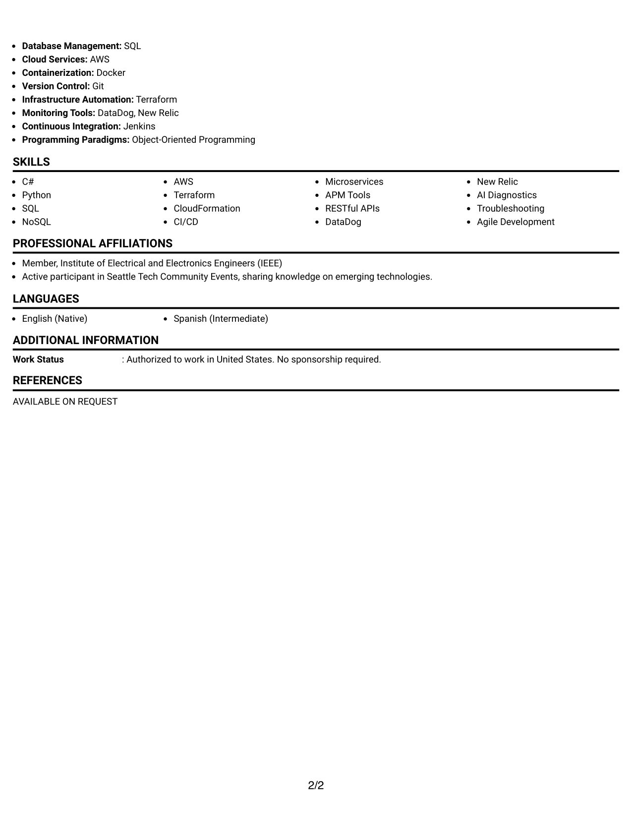 Resume Example Page 2
