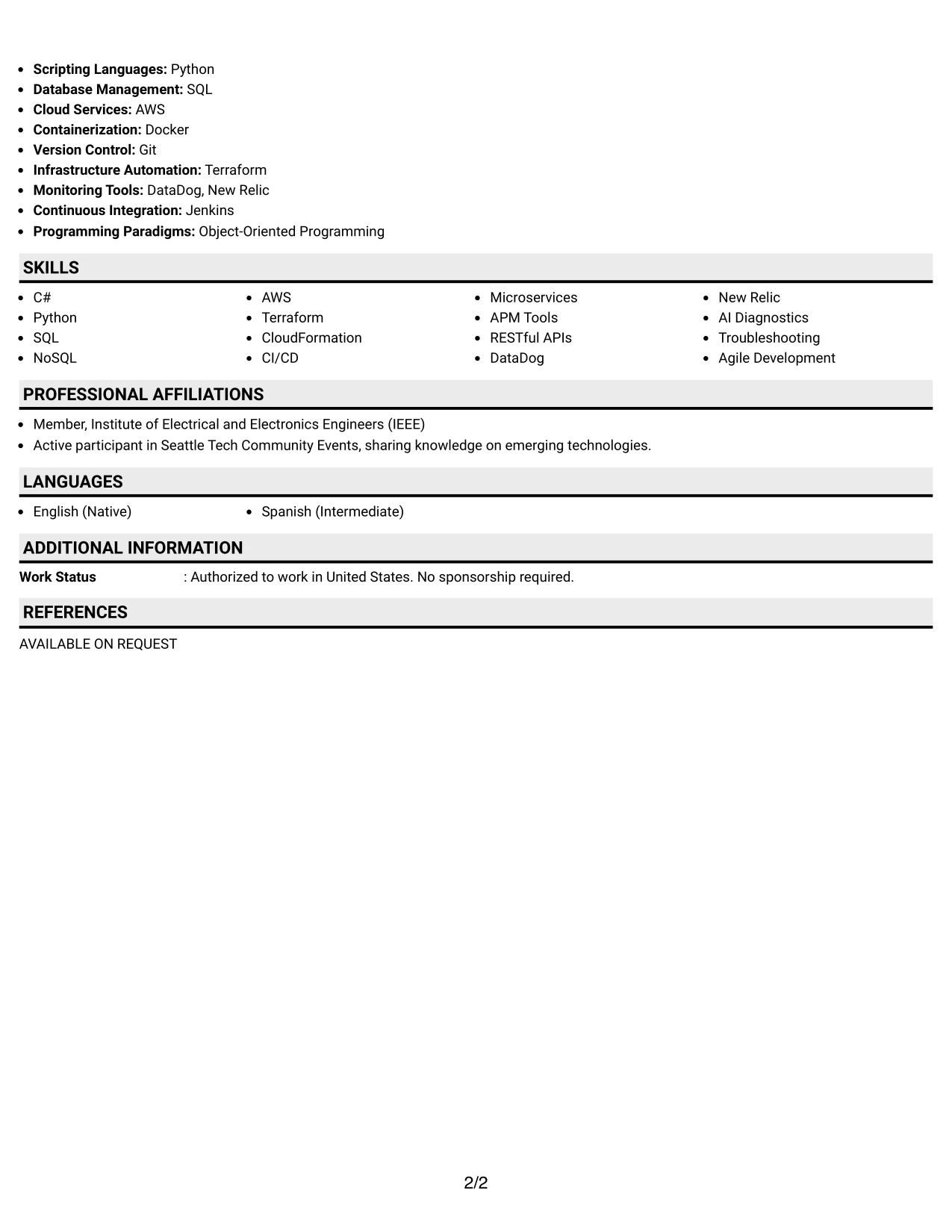 Resume Example Page 2