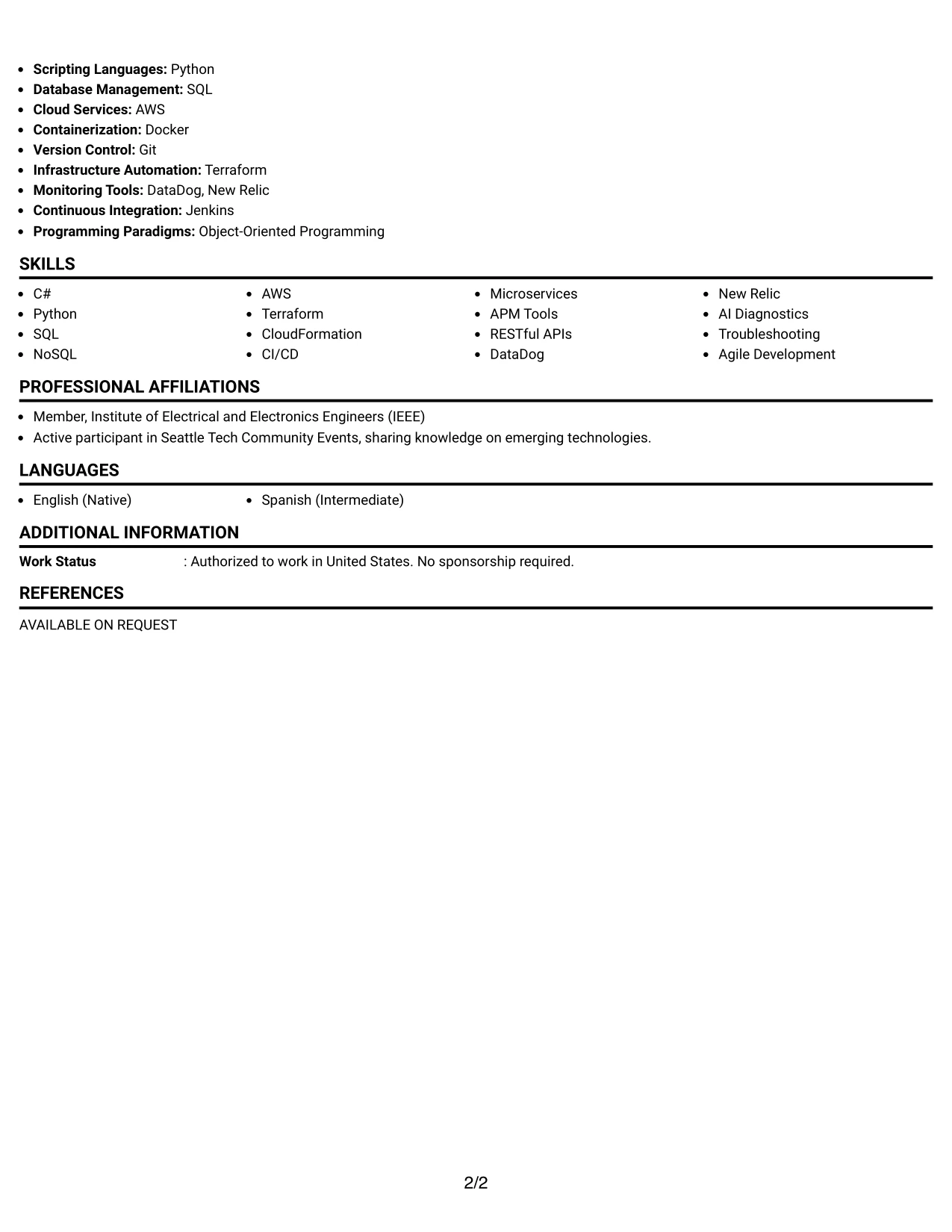 Resume Example Page 2