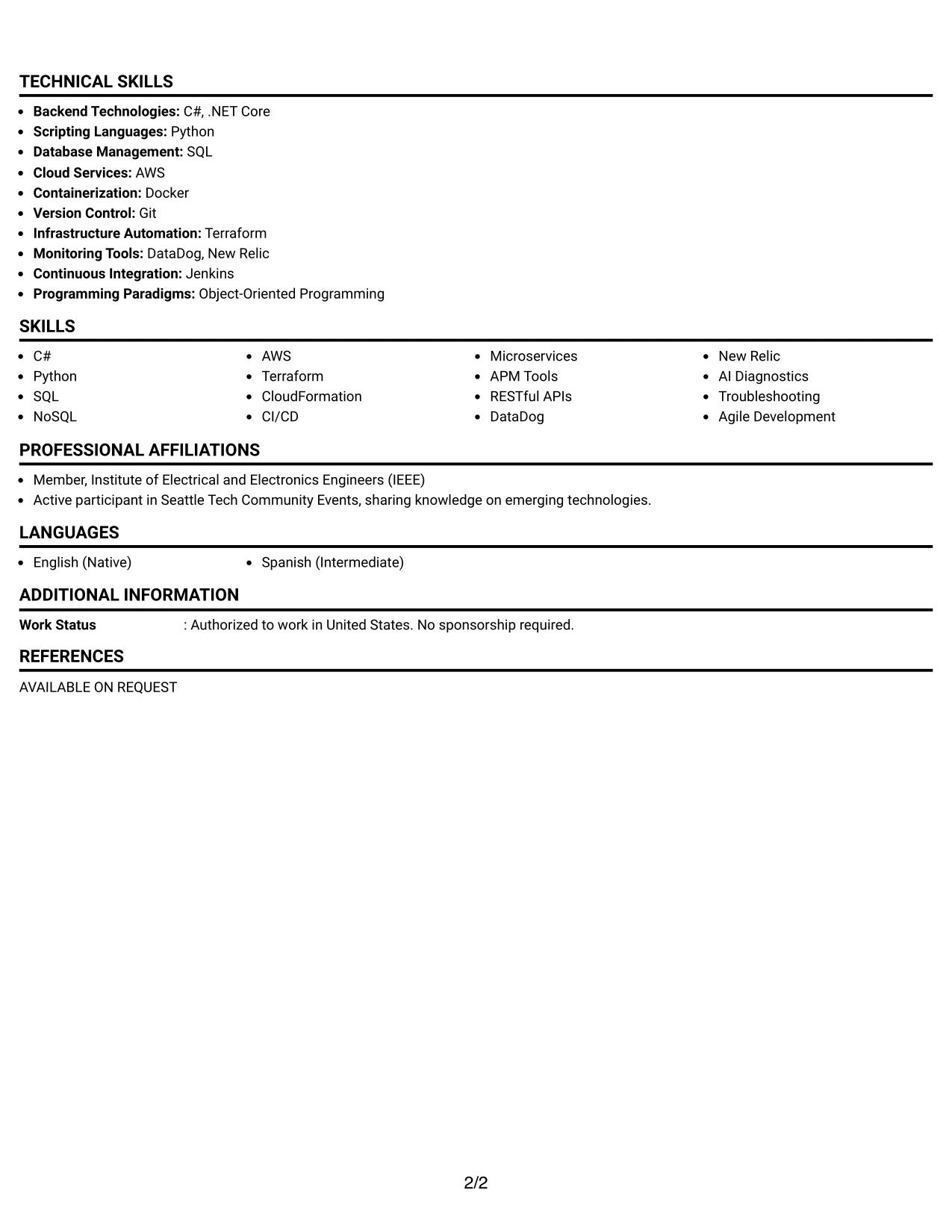 Resume Example Page 2