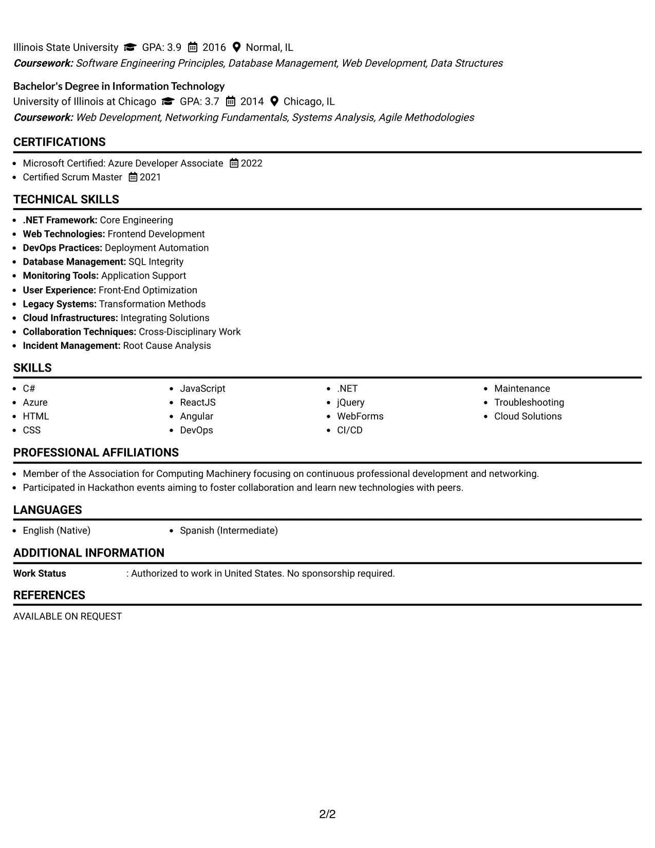 Resume Example Page 2