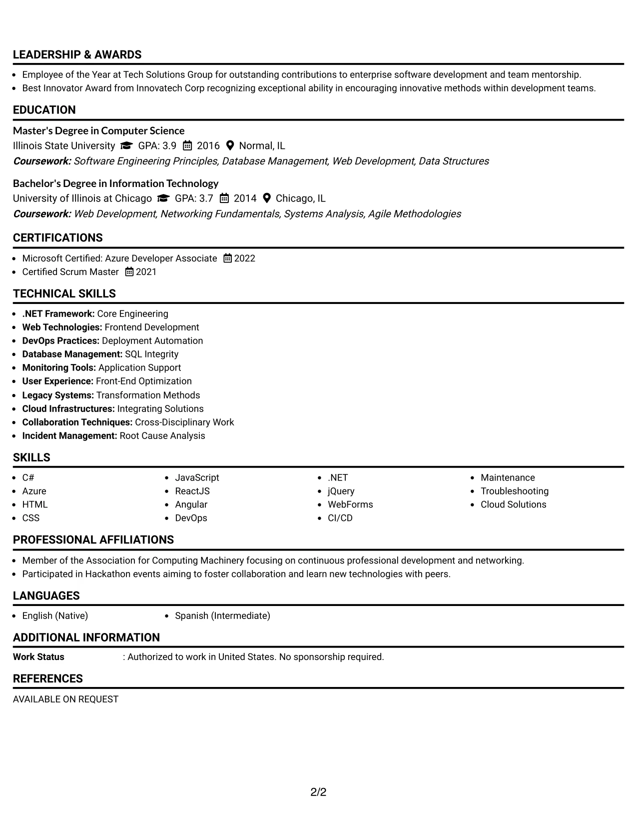 Resume Example Page 2