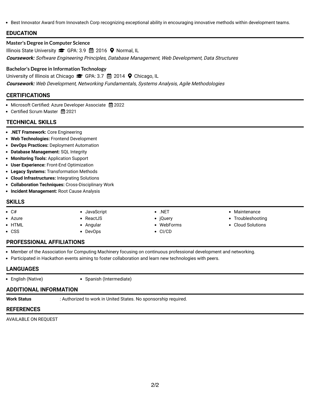 Resume Example Page 2