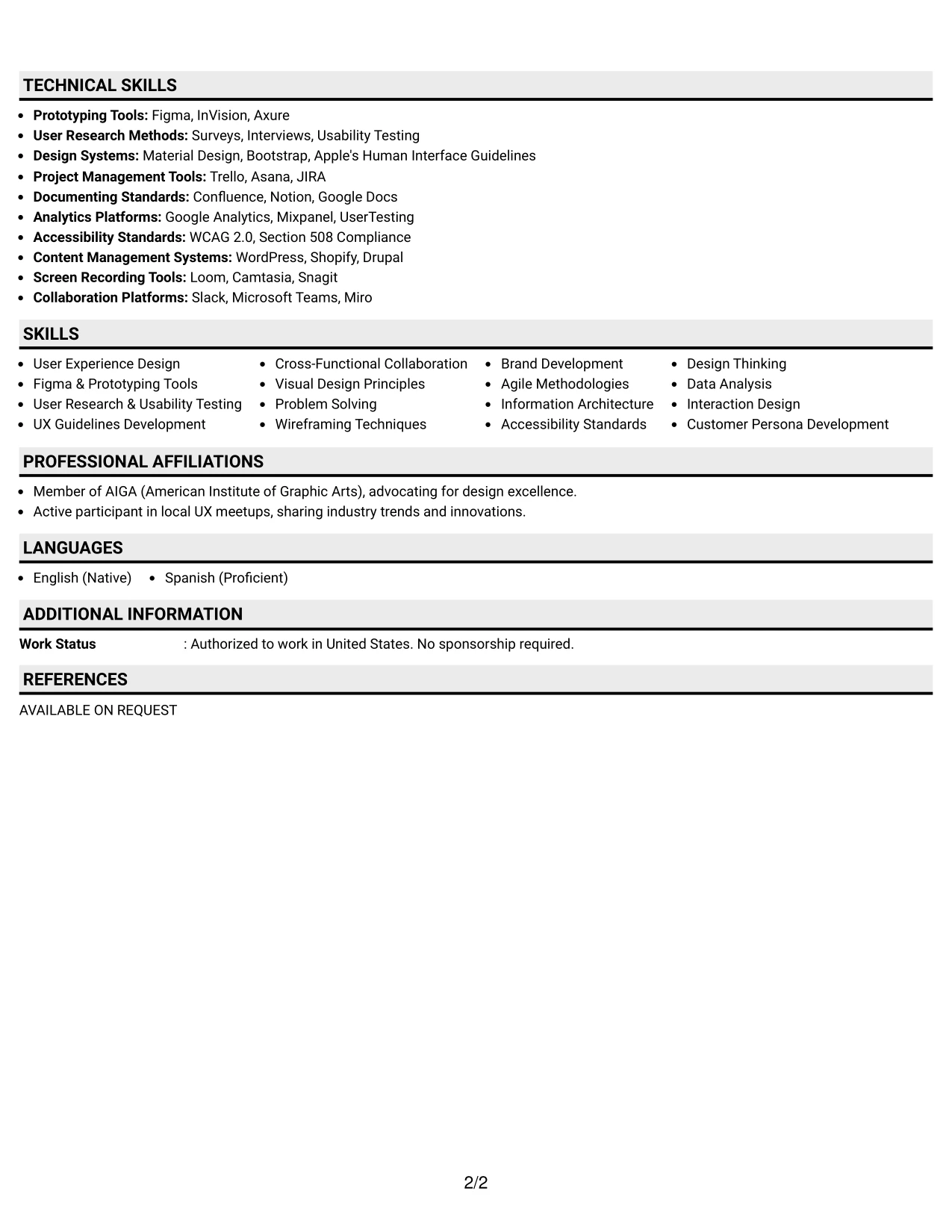 Resume Example Page 2