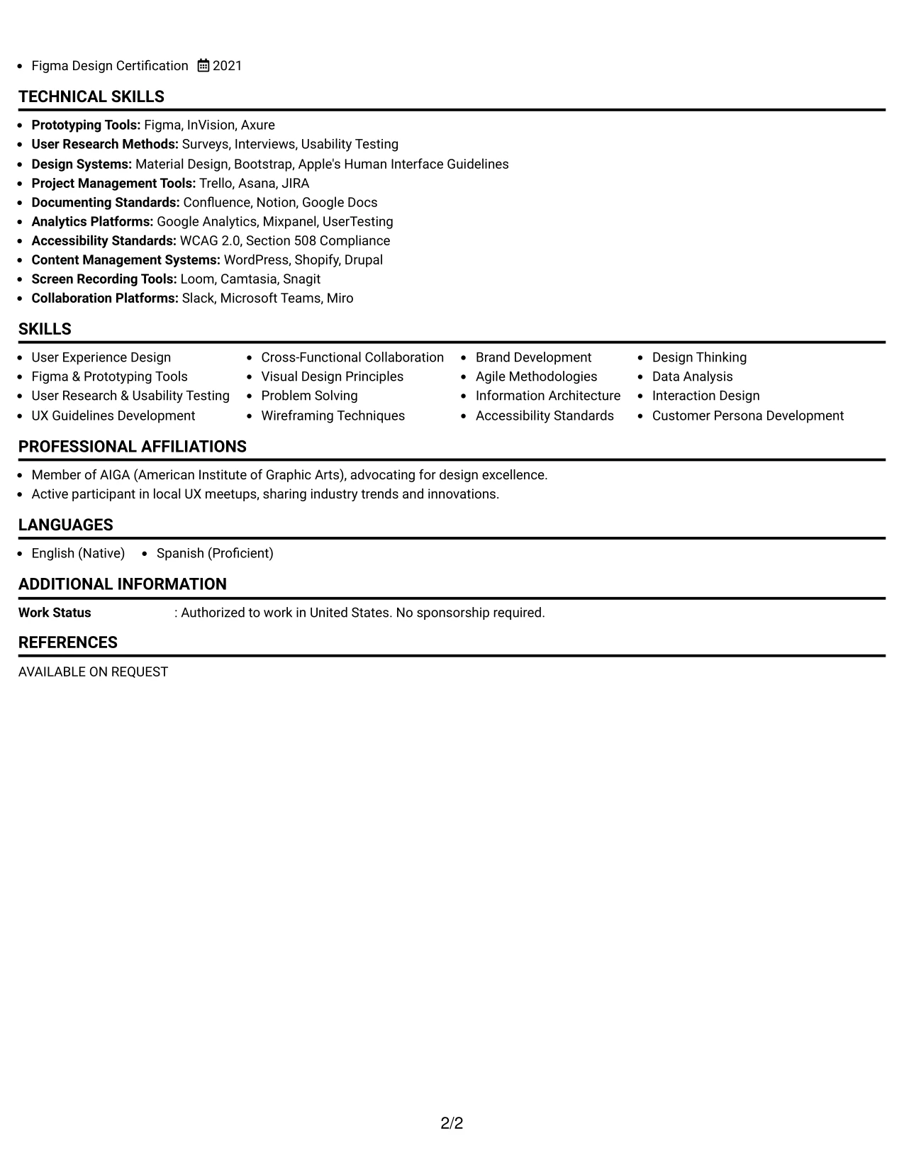 Resume Example Page 2