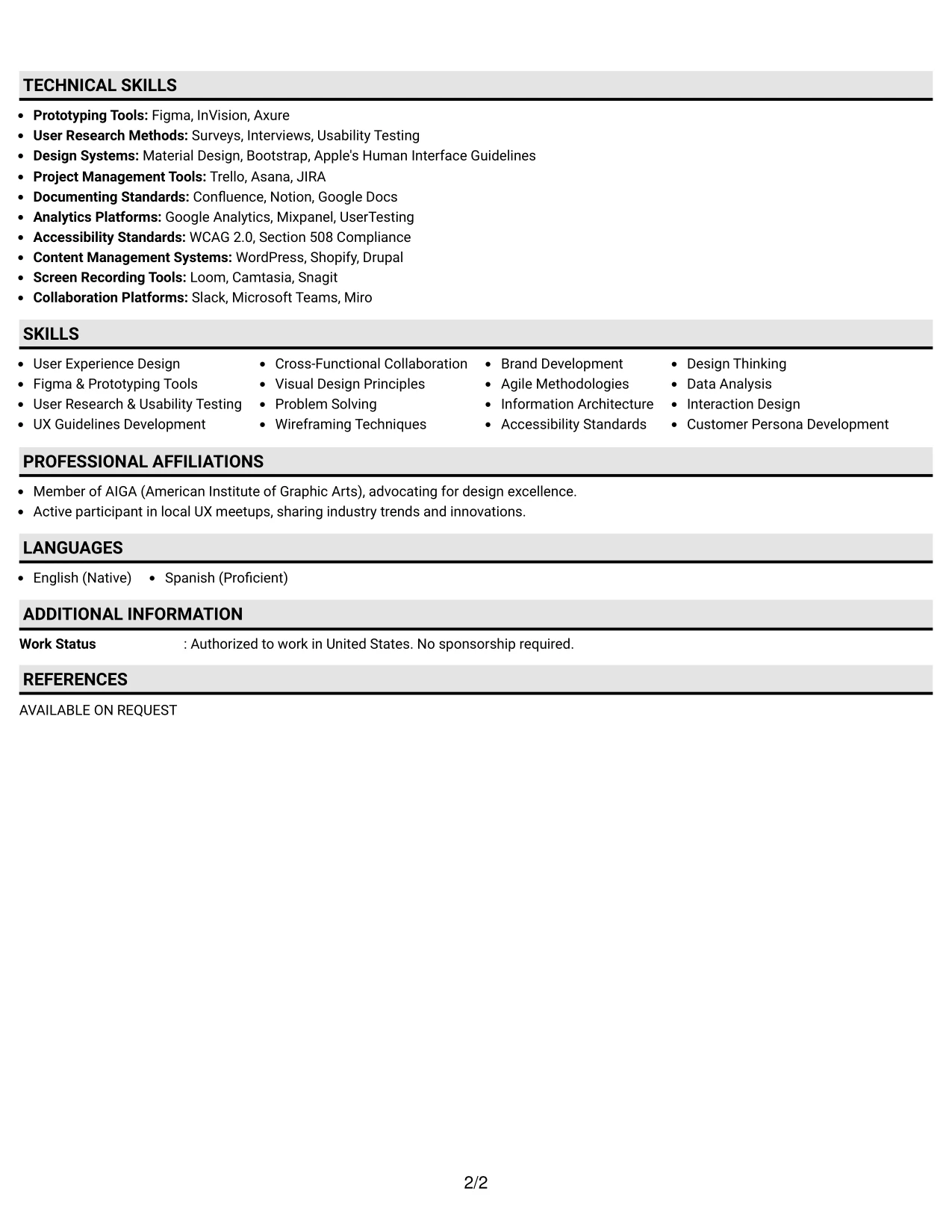 Resume Example Page 2