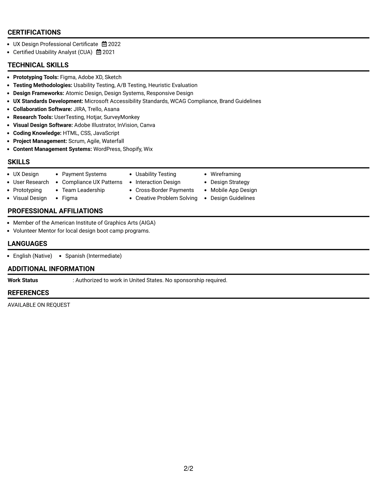 Resume Example Page 2