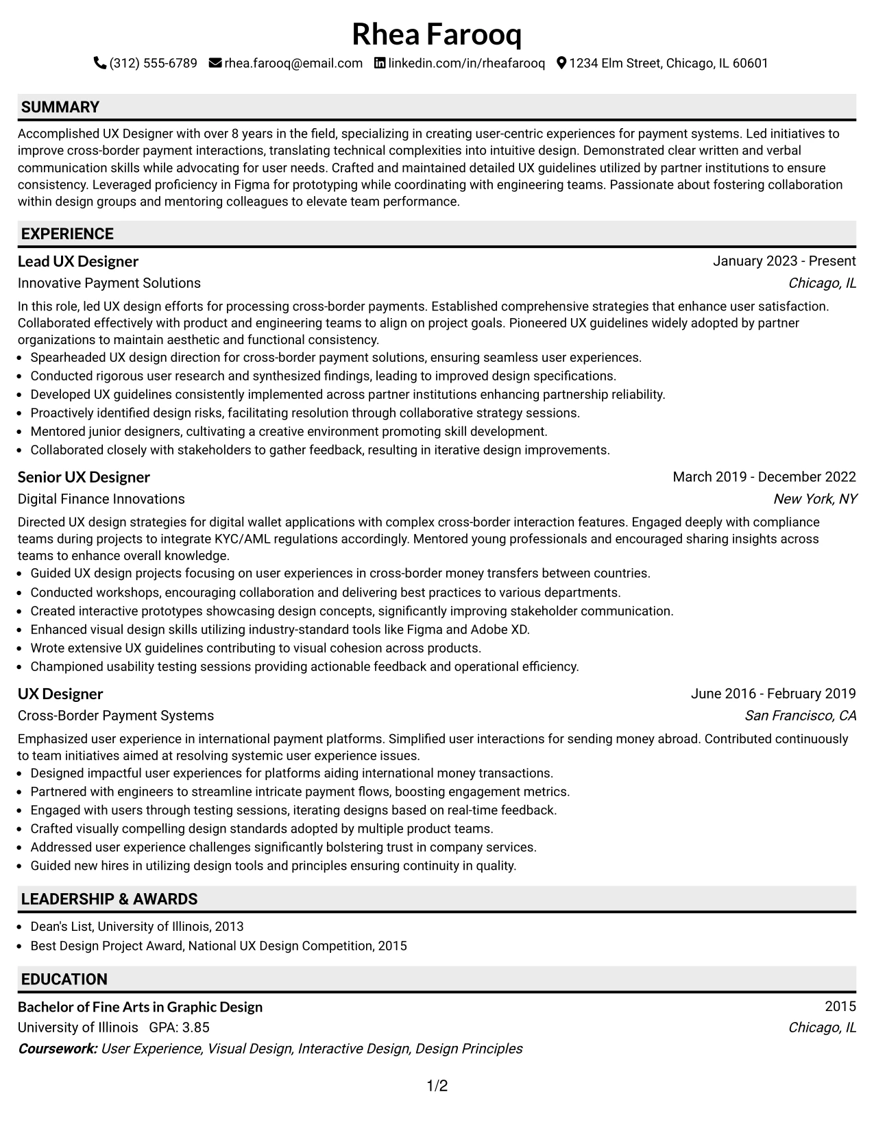 Resume Example Page 1
