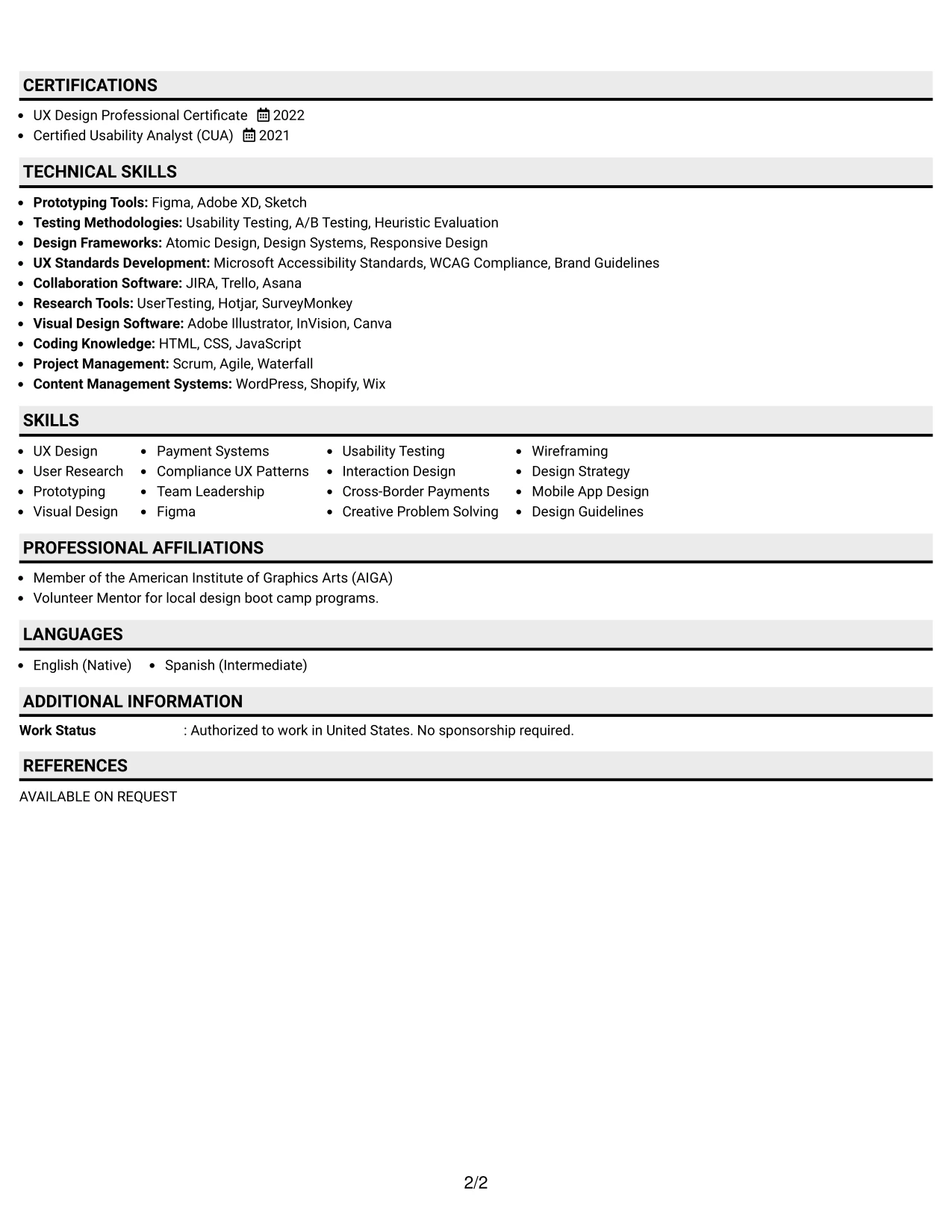 Resume Example Page 2