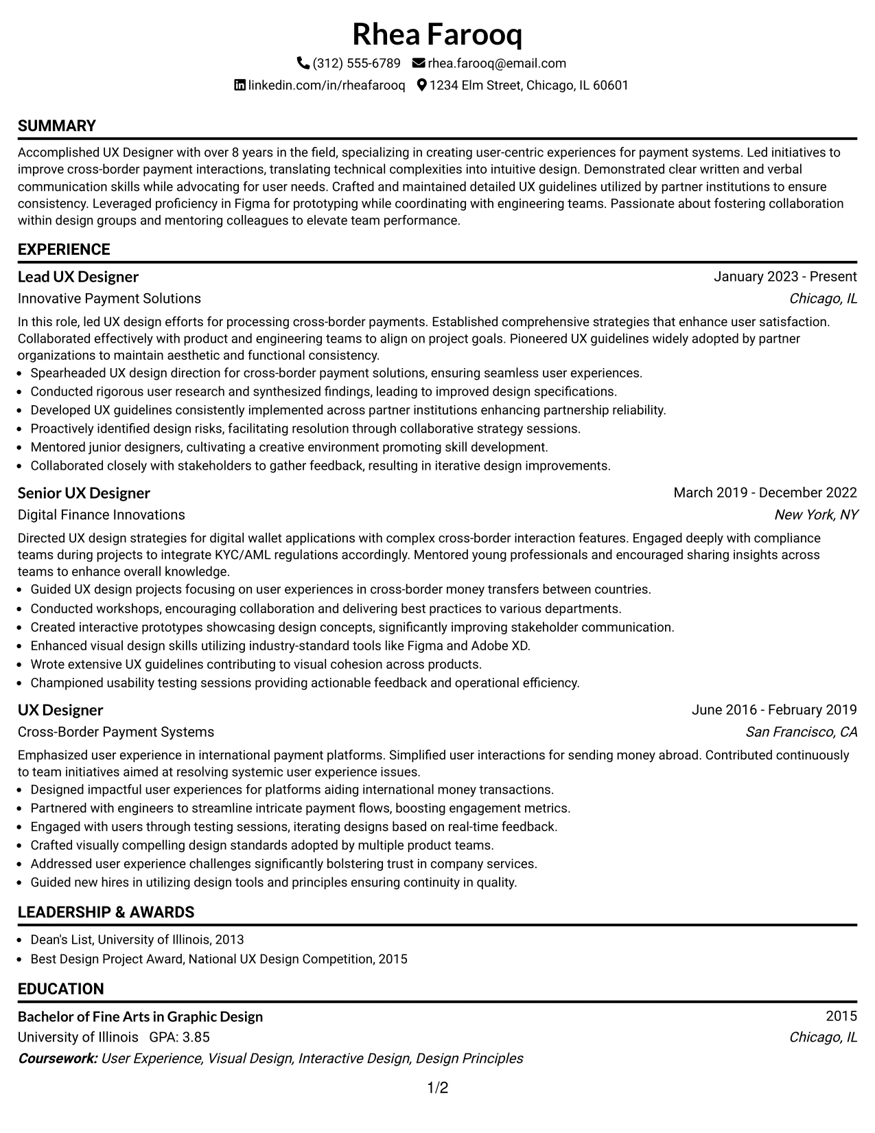 Resume Example Page 1