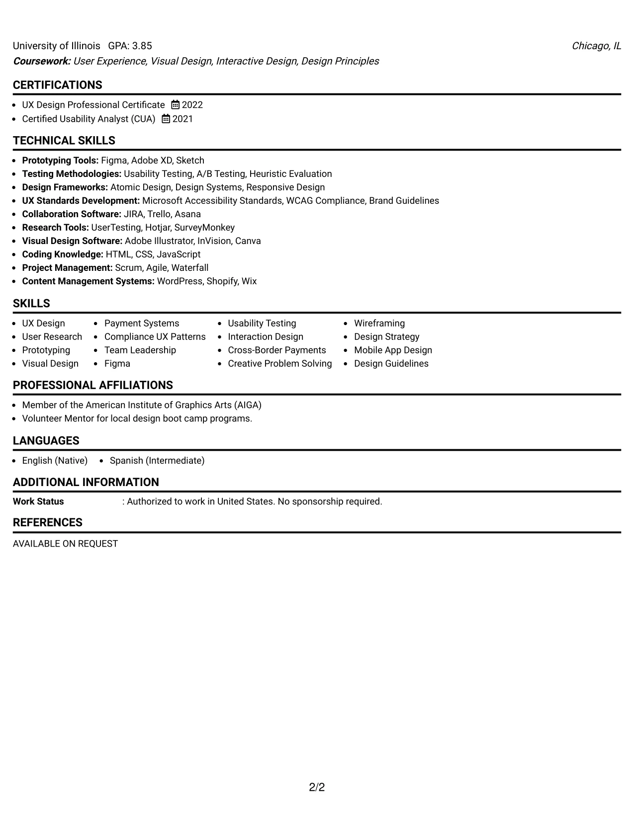 Resume Example Page 2