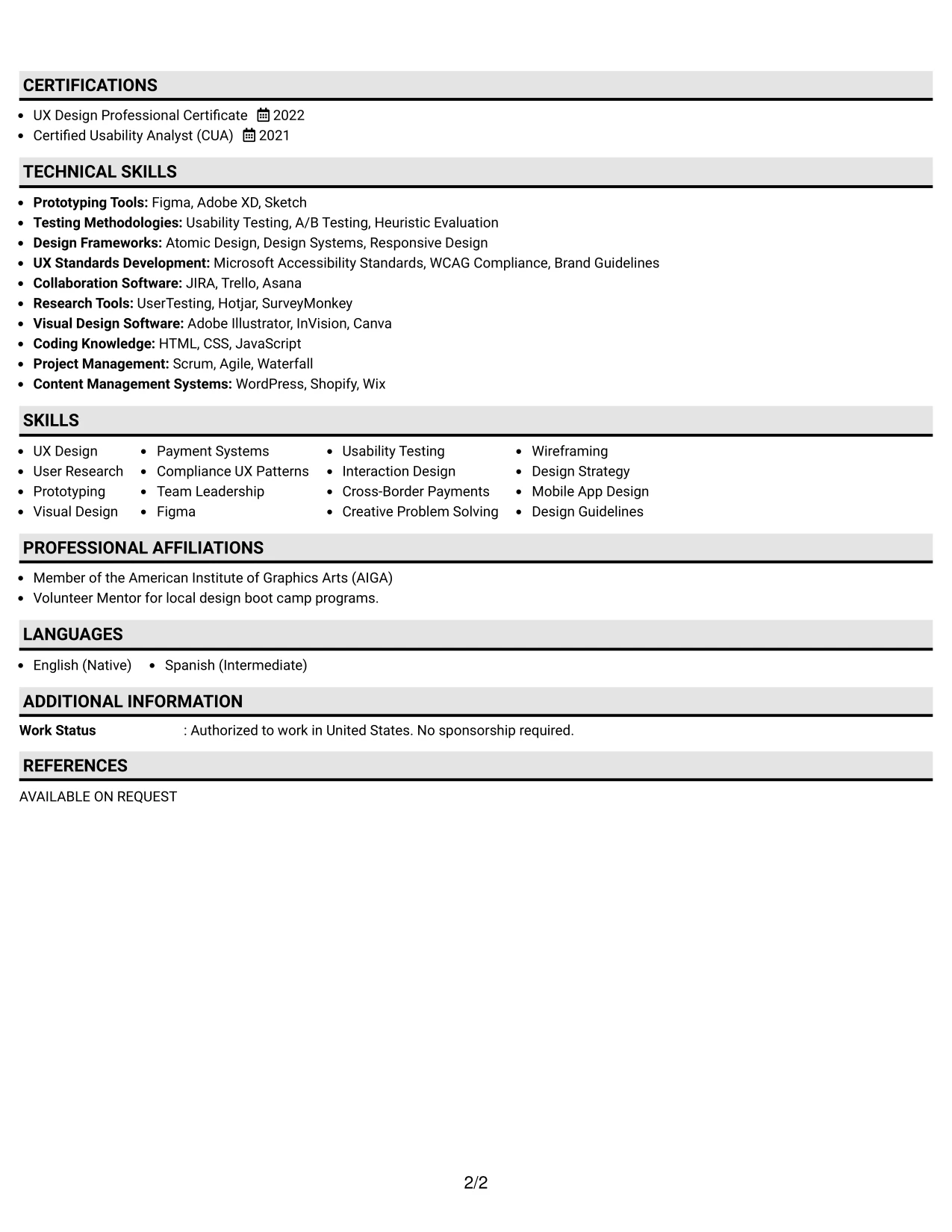 Resume Example Page 2