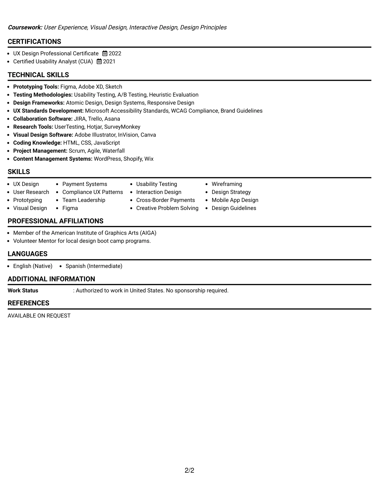 Resume Example Page 2