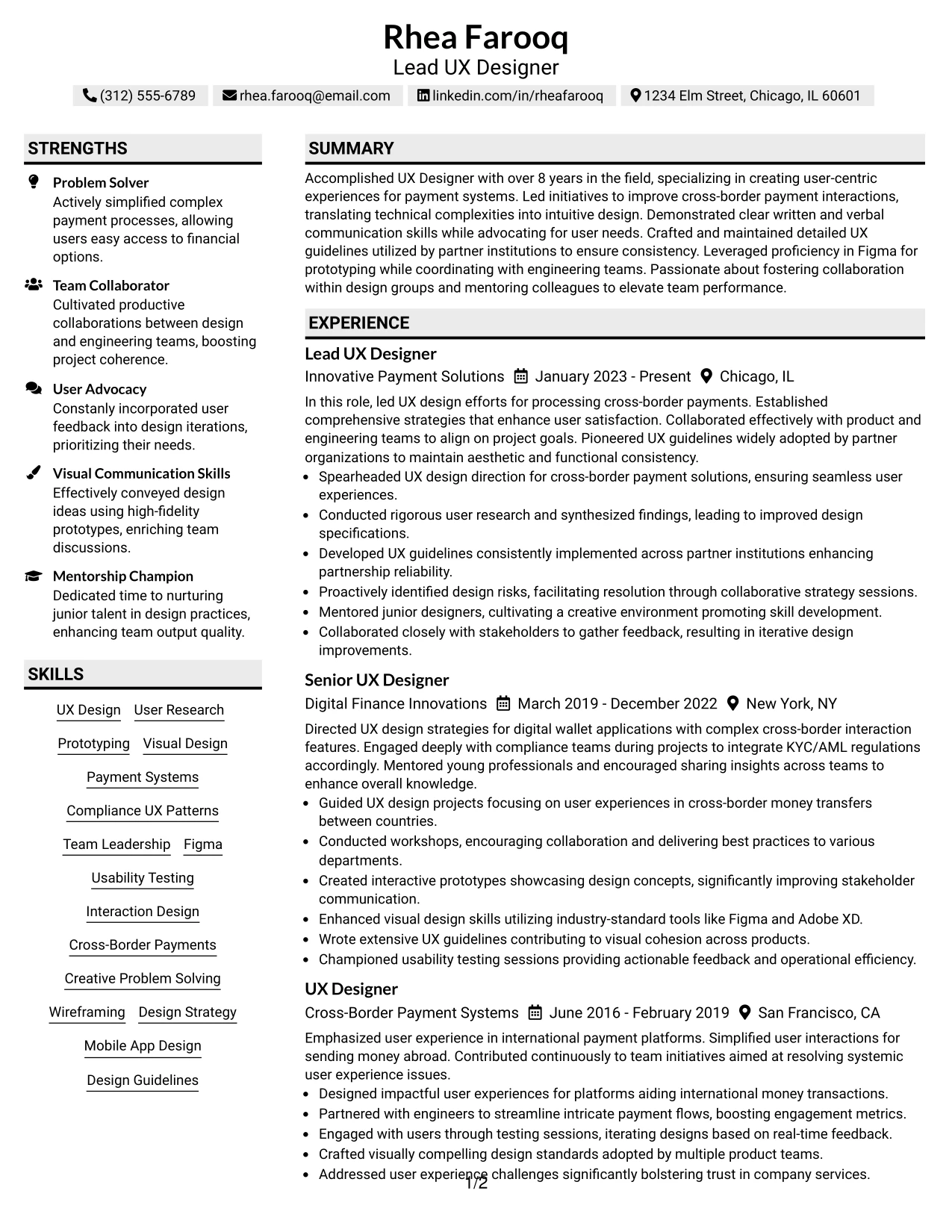 Resume Example Page 1