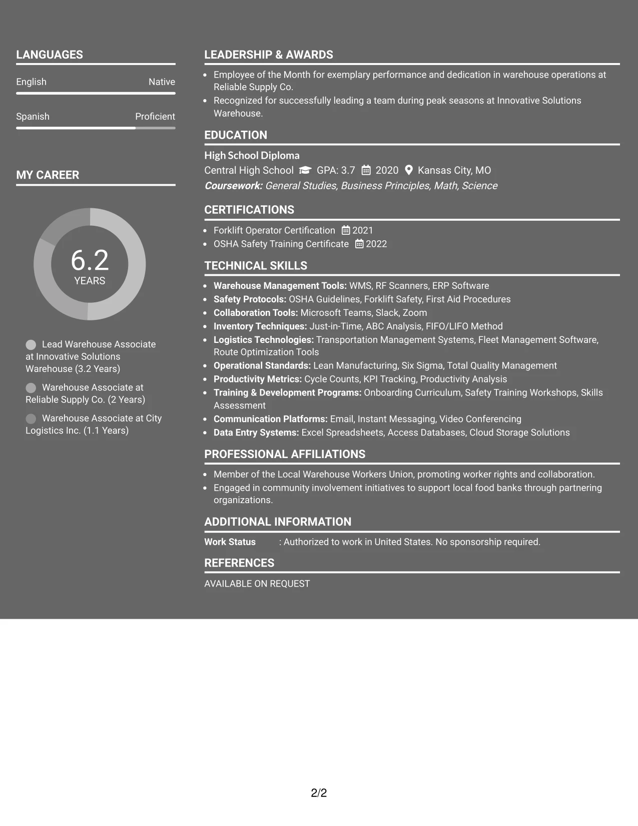 Resume Example Page 2