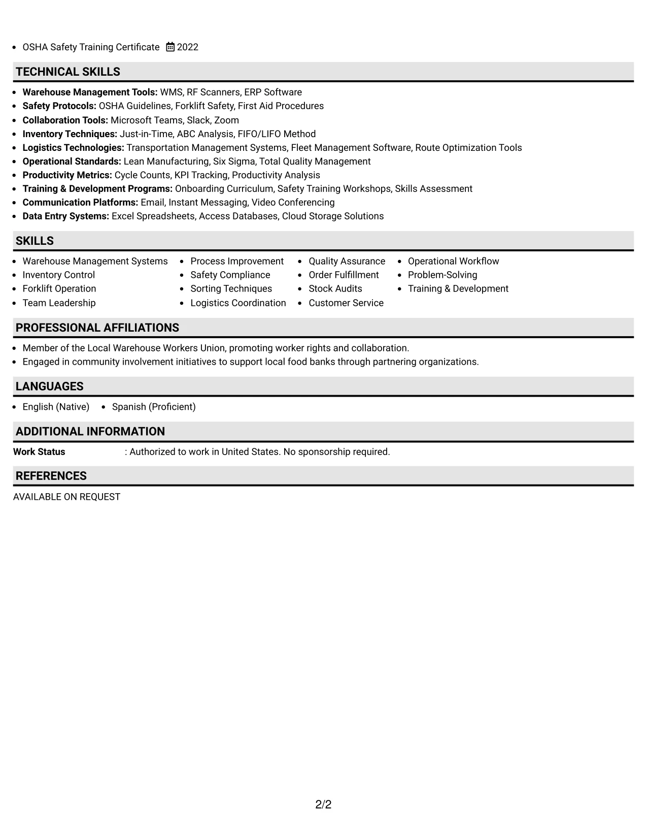Resume Example Page 2