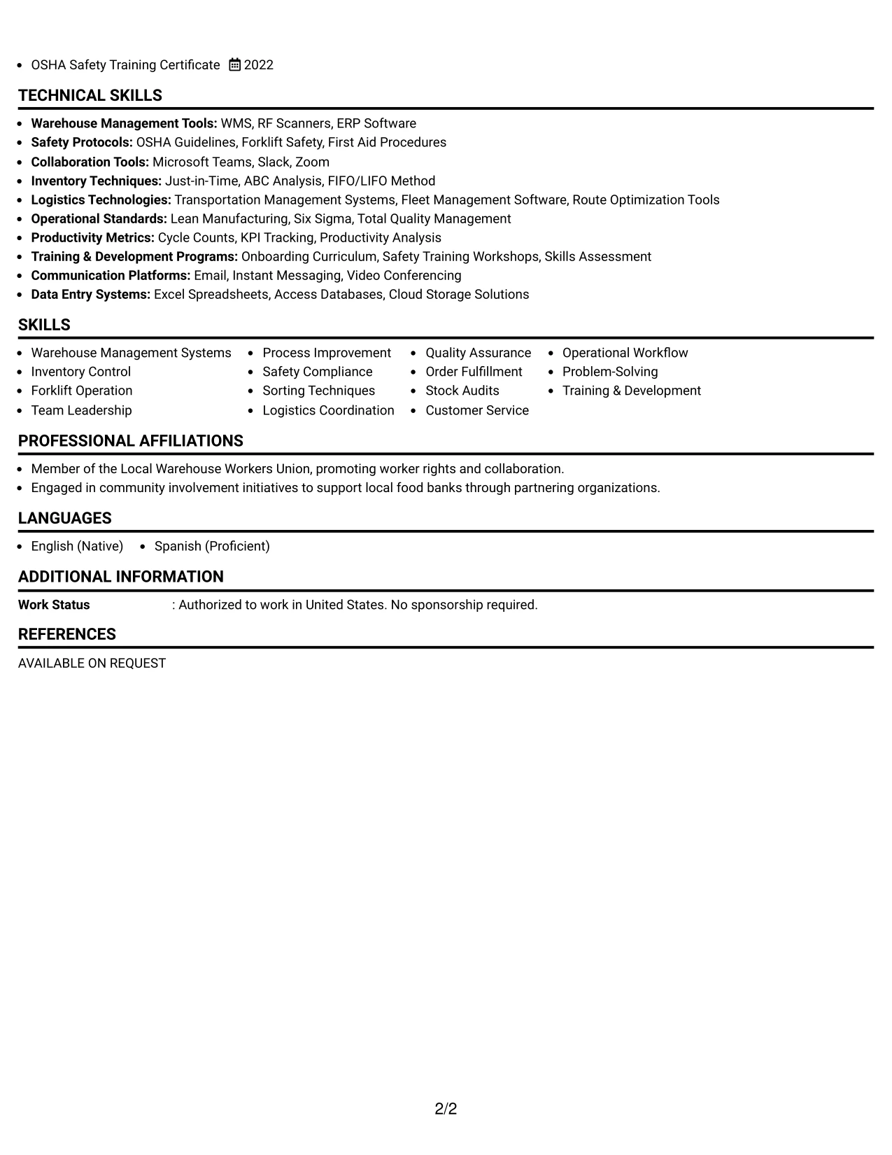 Resume Example Page 2