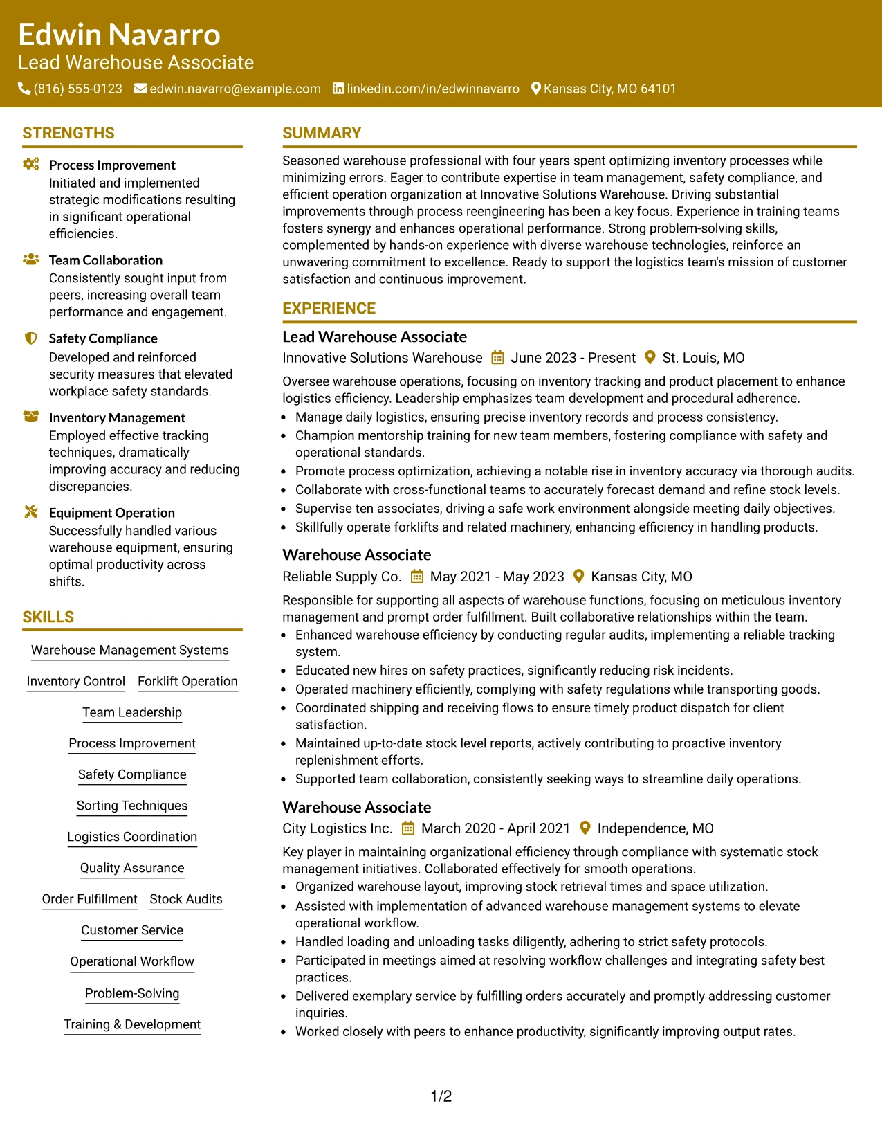 Resume Example Page 1