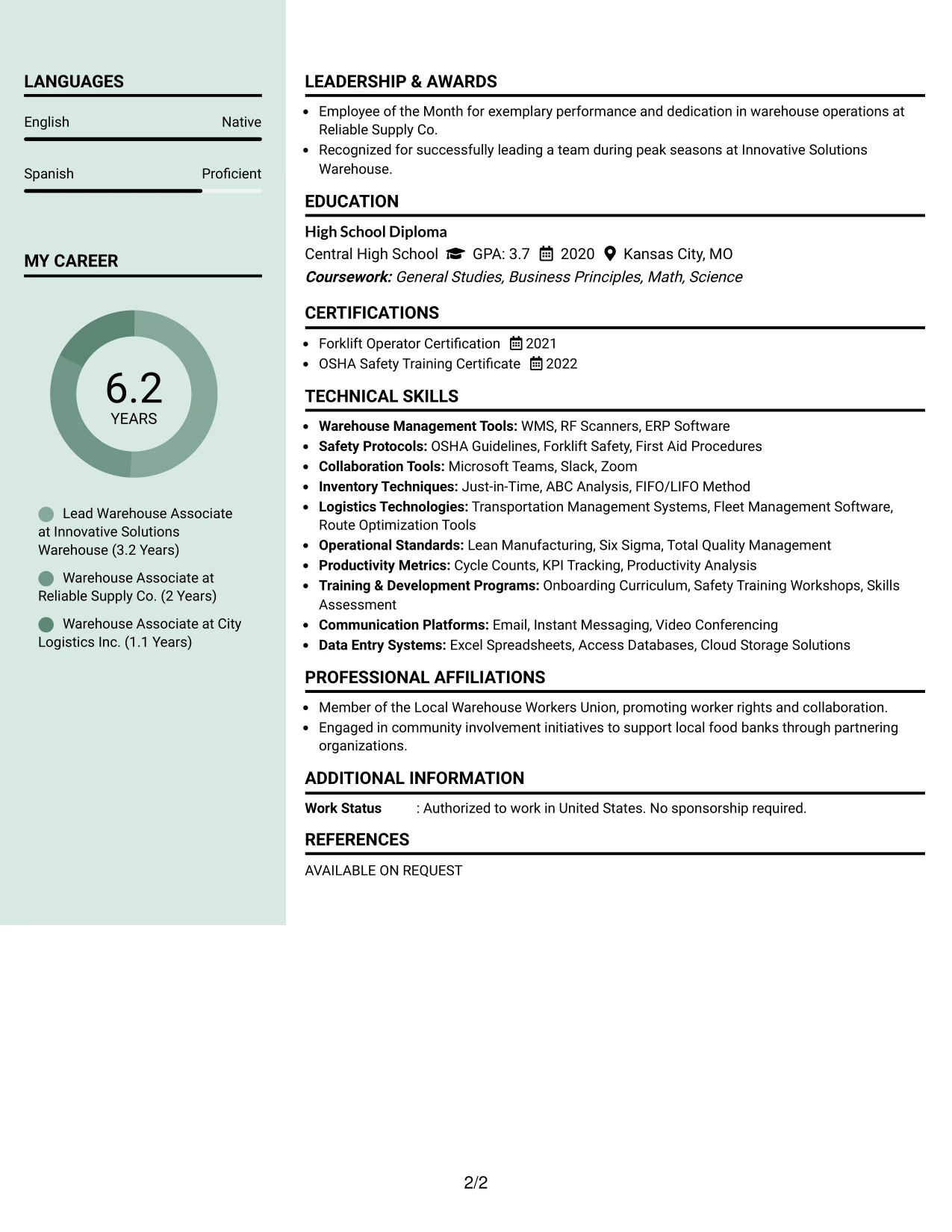 Resume Example Page 2