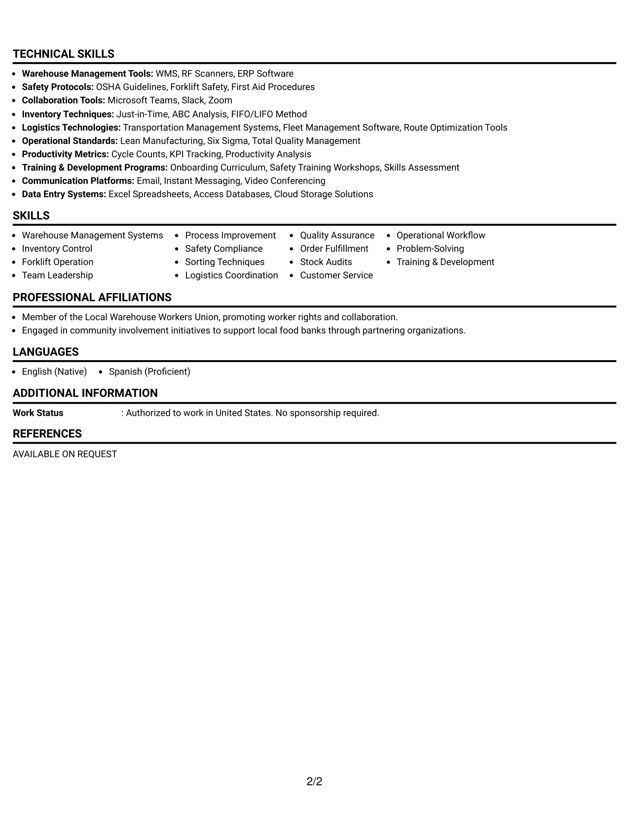 Resume Example Page 2