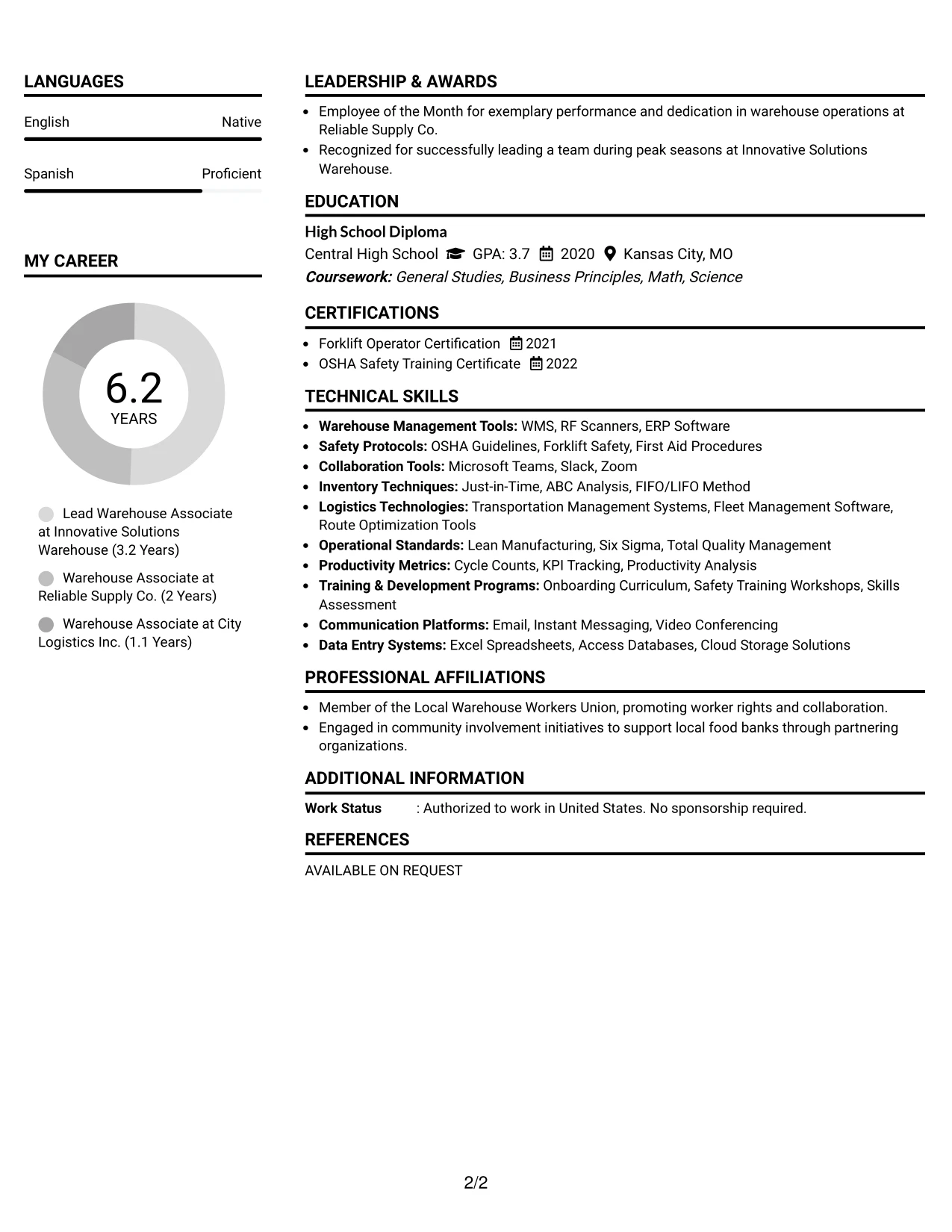 Resume Example Page 2