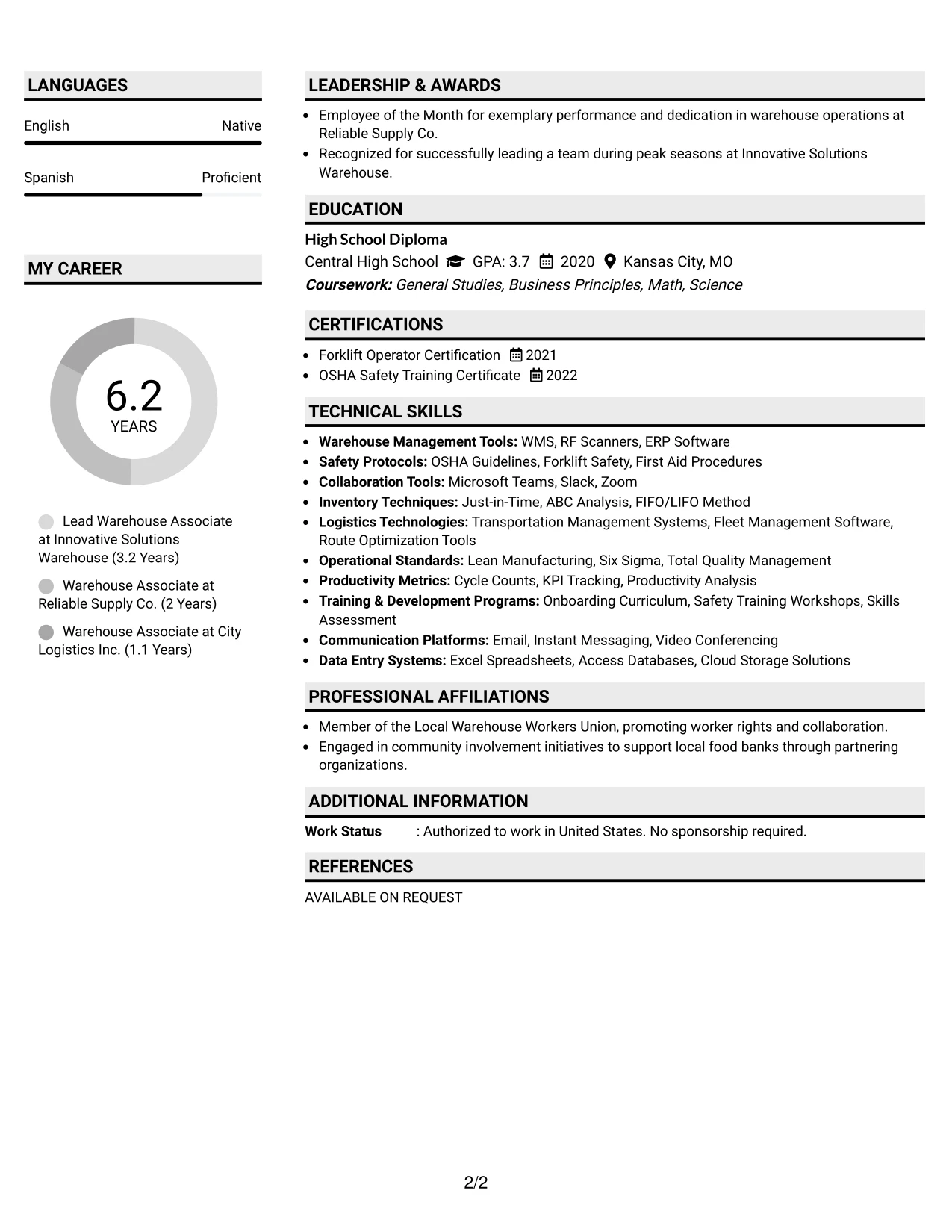 Resume Example Page 2